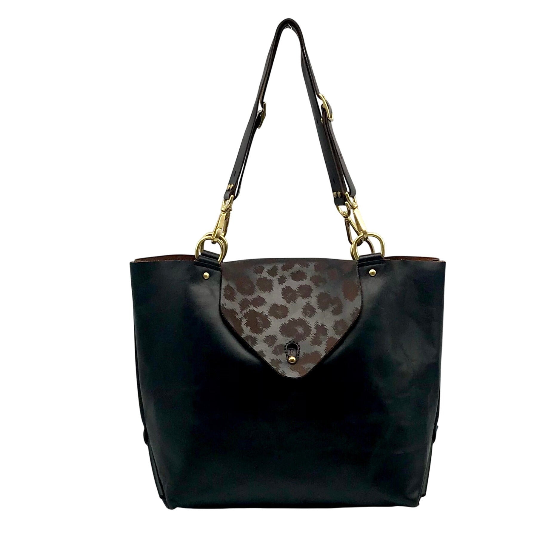 Form Function Form Black Horween Leather &amp; Animal Print Flap 3 Way Bag