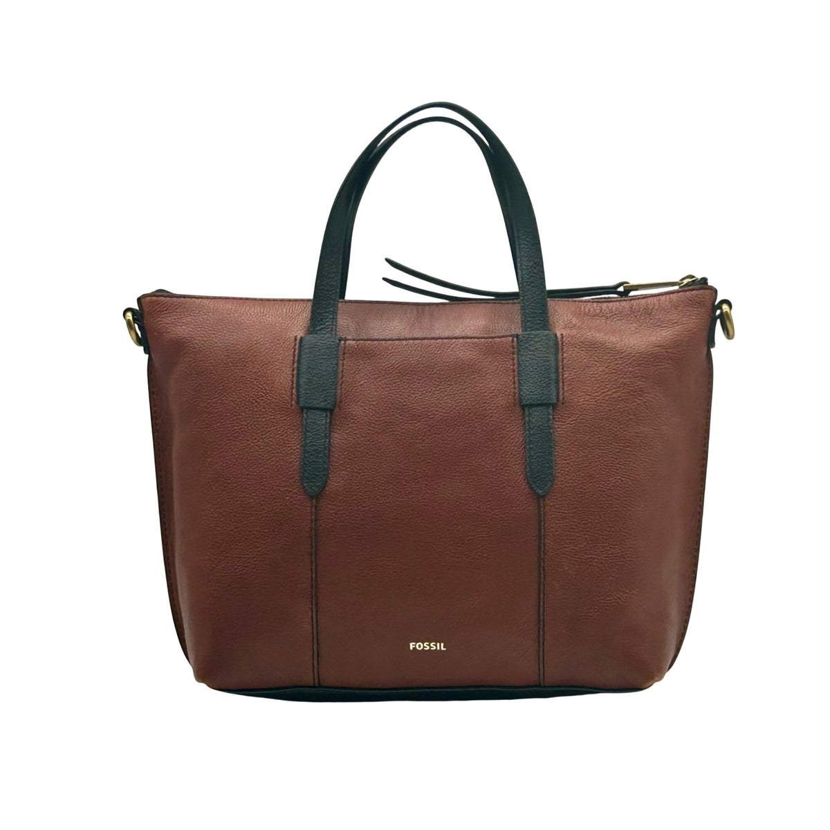 Fossil Brown And Black Pebbled Leather Convertible Satchel