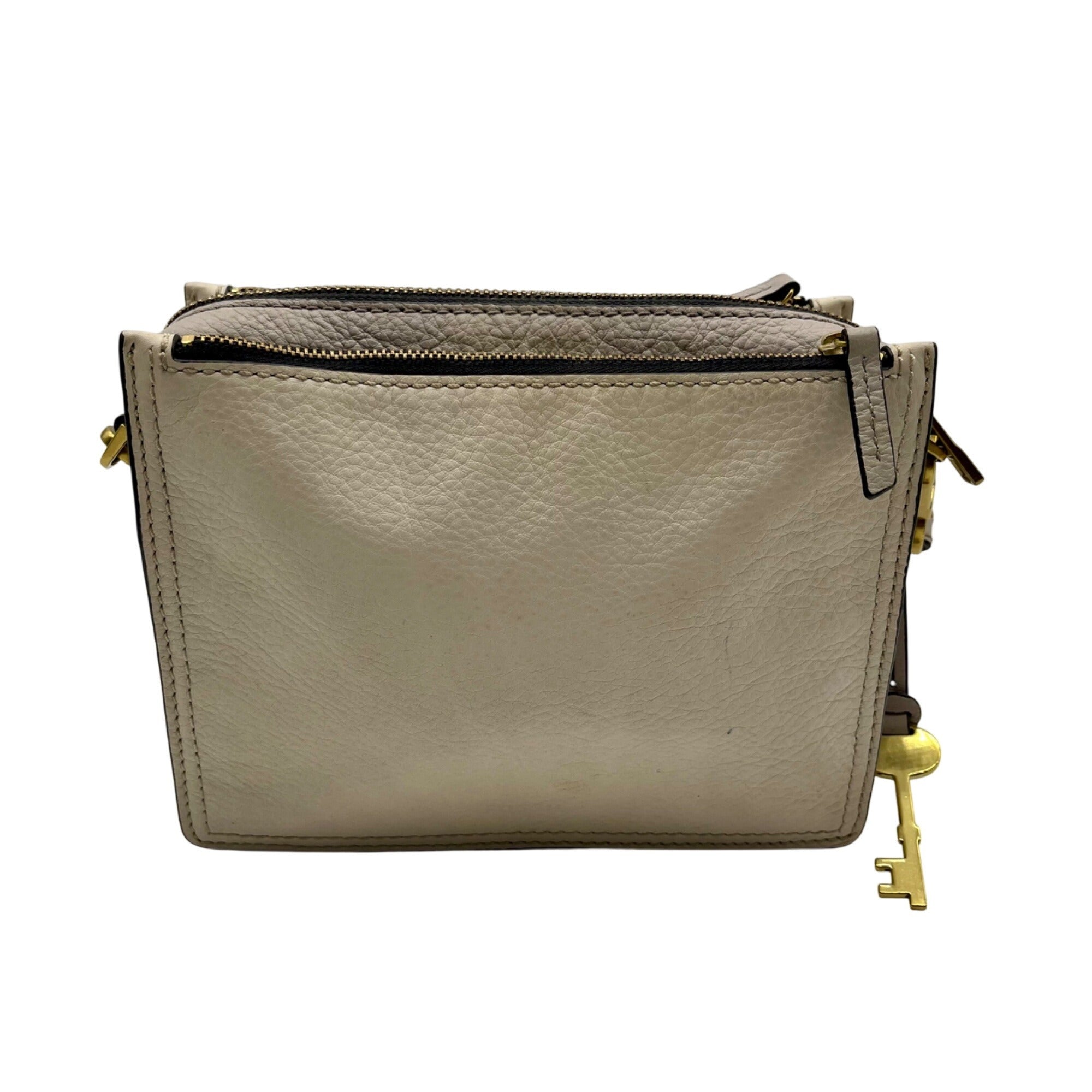 Fossil Cream Pebbled Leather Adjustable Crossbody Bag