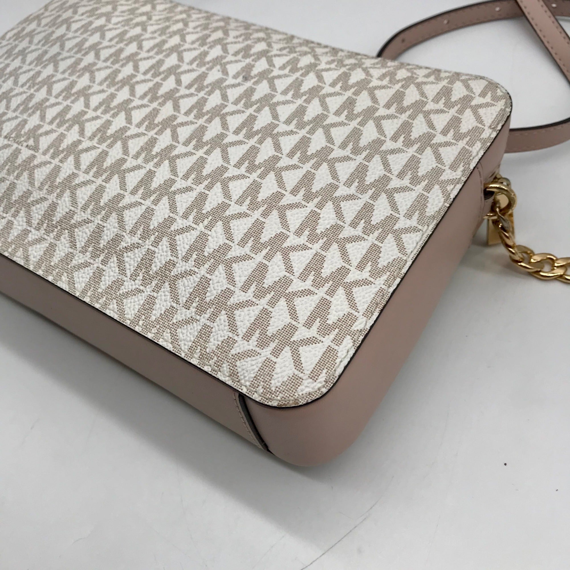 Michael Kors Vanilla And Pink Leather Signature Stripe Jet Set Crossbody