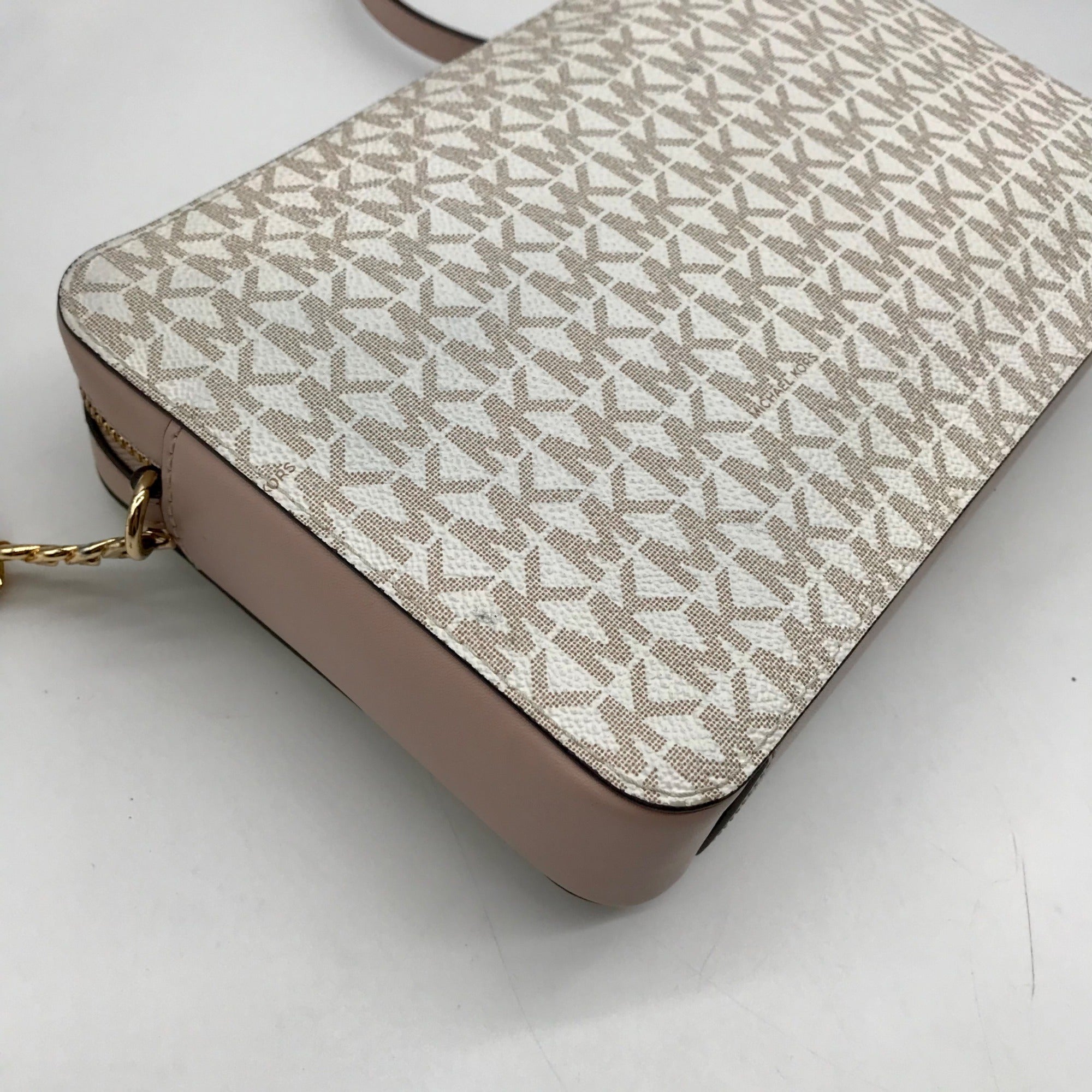 Michael Kors Vanilla And Pink Leather Signature Stripe Jet Set Crossbody