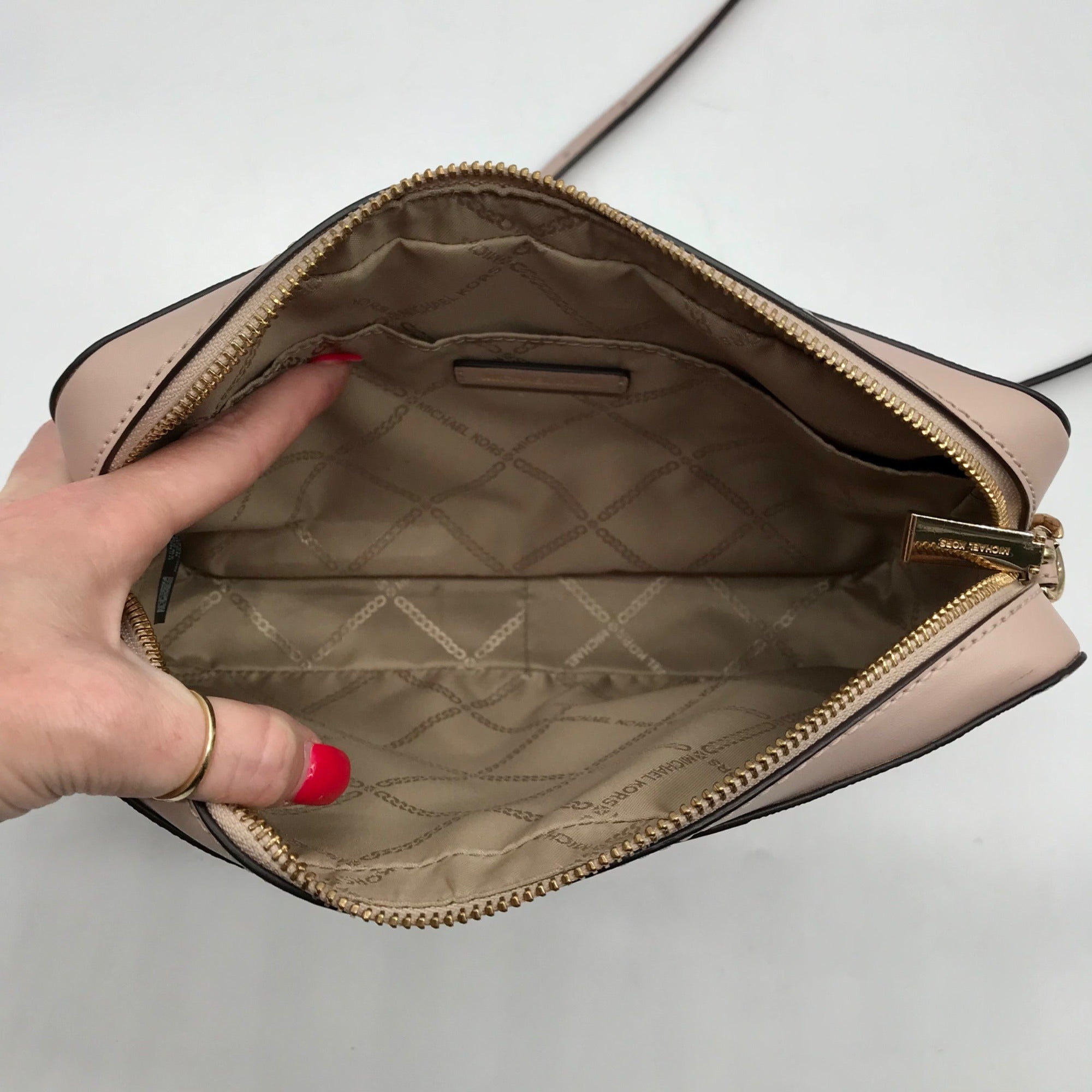 Michael Kors Vanilla And Pink Leather Signature Stripe Jet Set Crossbody