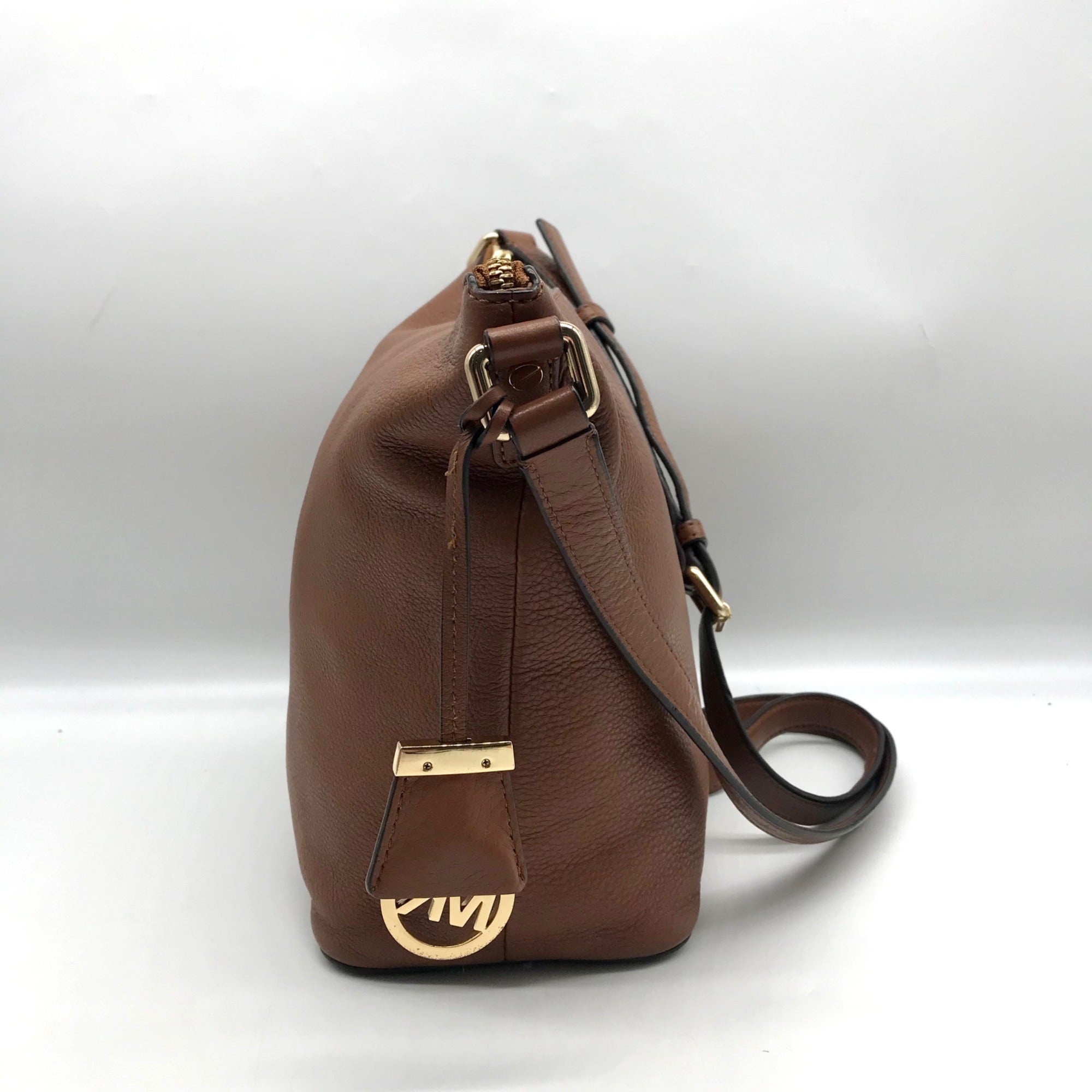 Michael Kors Brown Leather Lupita Crossbody Messenger Bag