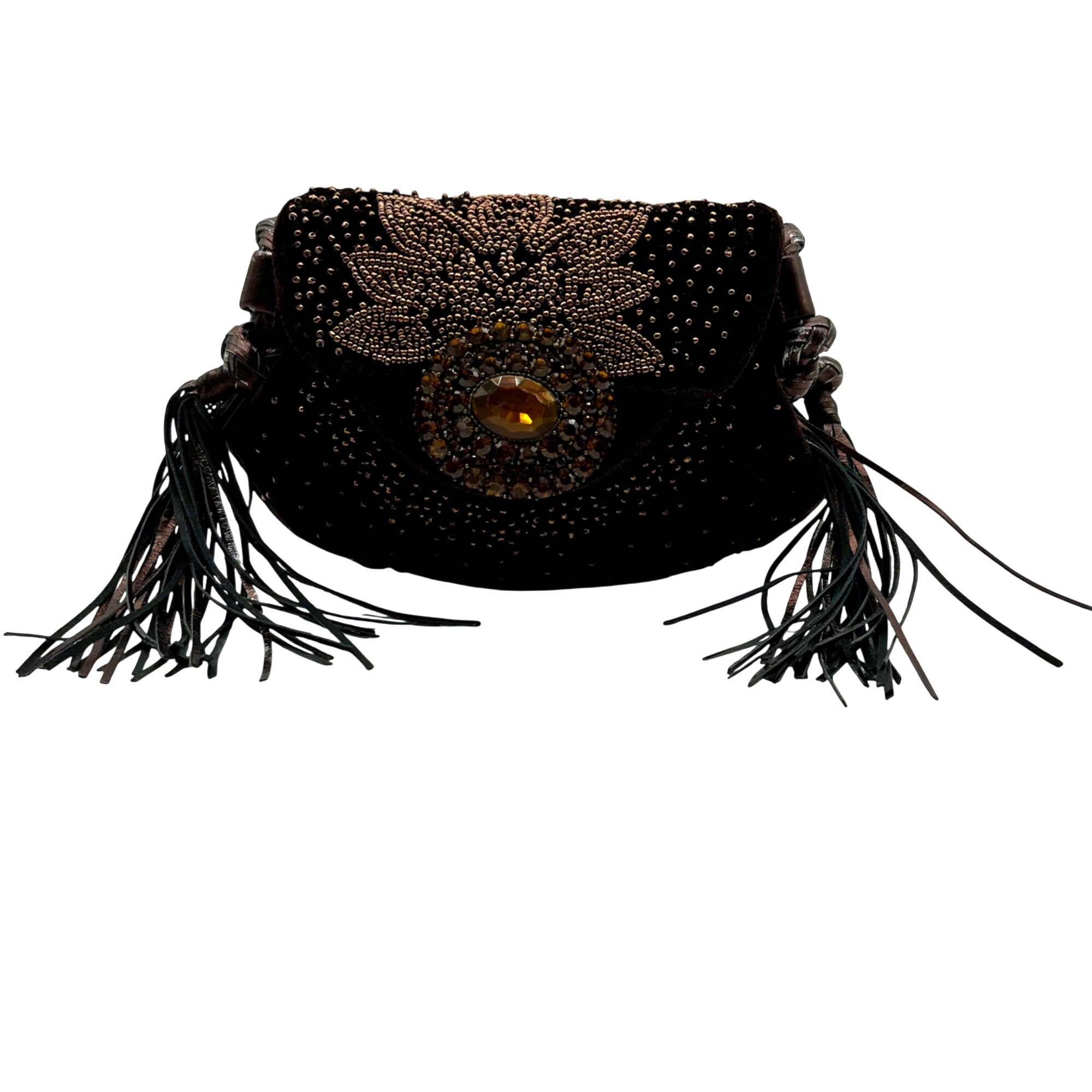 Francesco Brown Suede Embellished Crossbody Bag