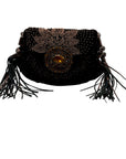 Francesco Brown Suede Embellished Crossbody Bag