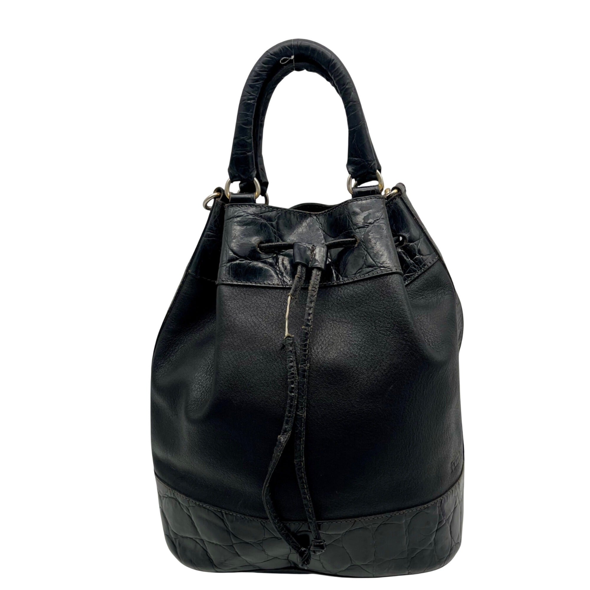 Furla Black Croc-Embossed Leather Tote Bag