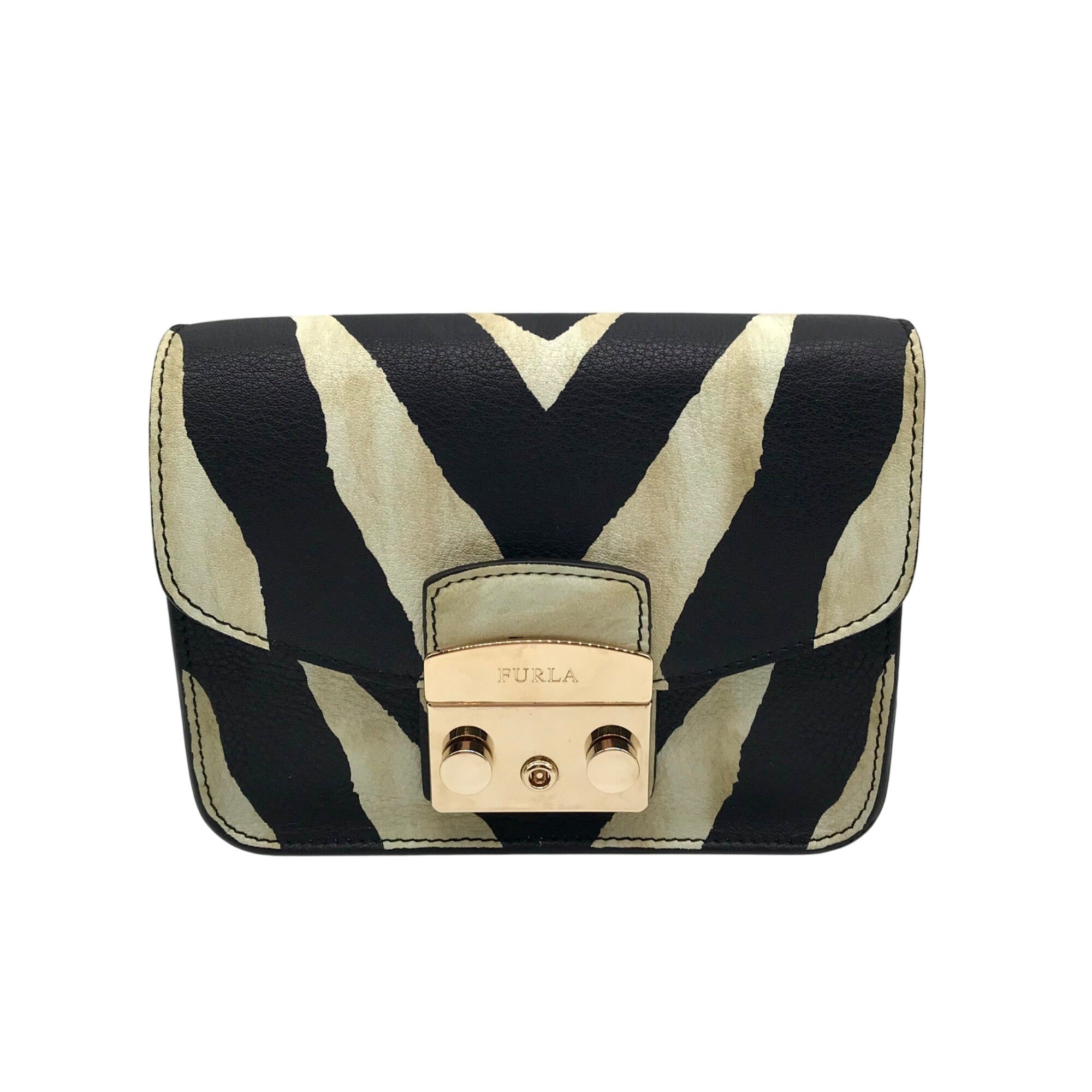 Furla Black Zebra Print Metropolis Crossbody Bag