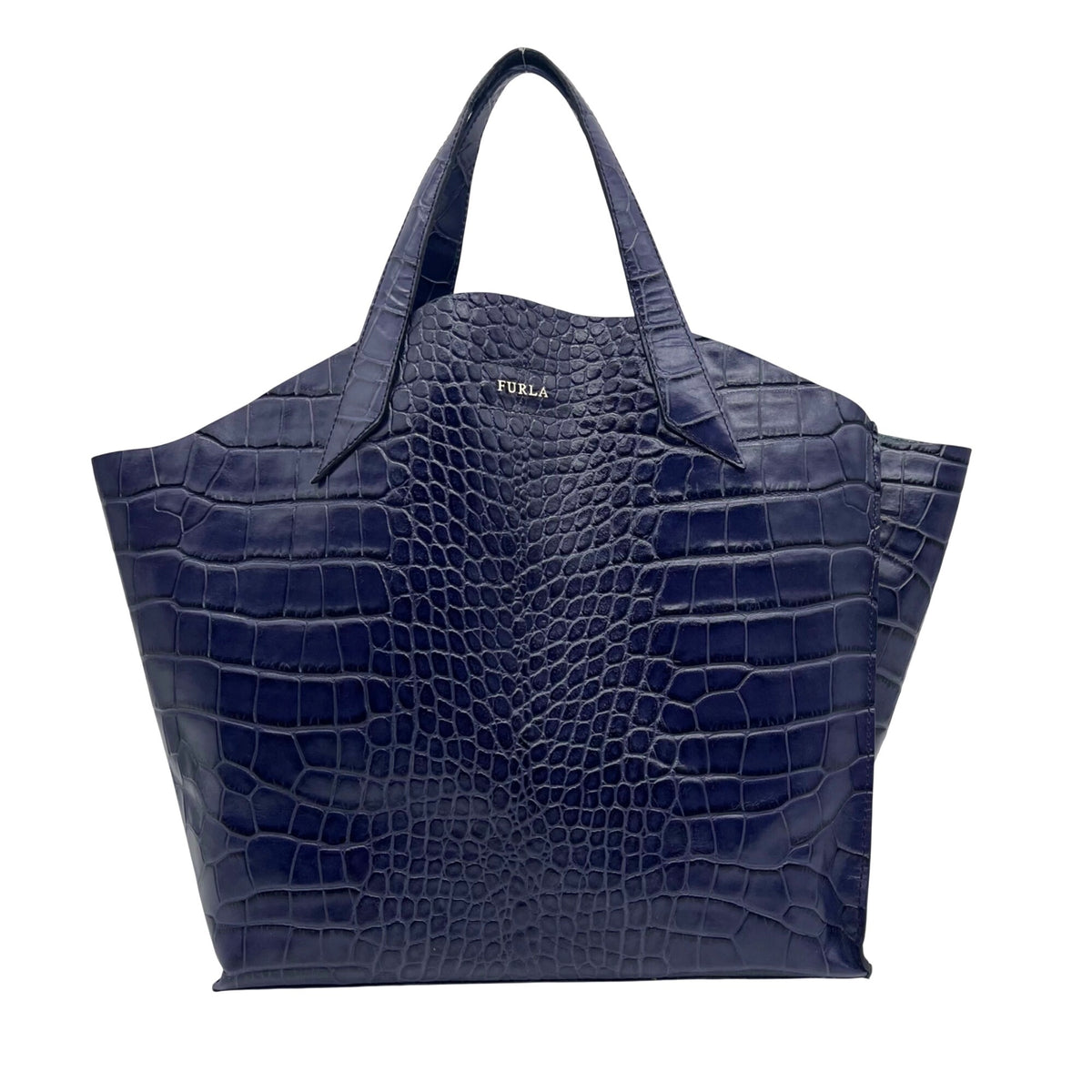 Furla Deep Violet Croc-Embossed Leather Tote Bag