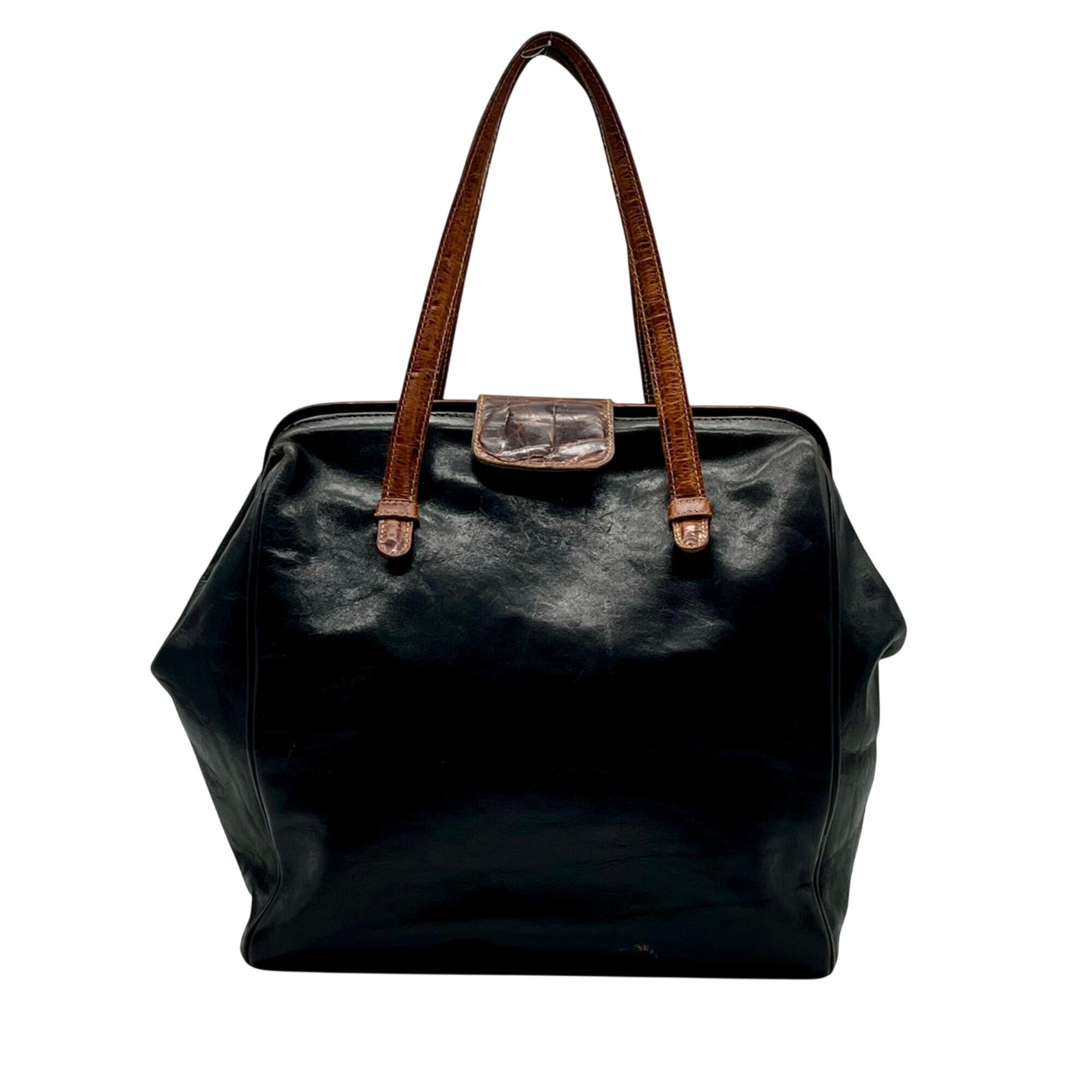 Furla Doctor-Style Black And Brown Leather Satchel Bag