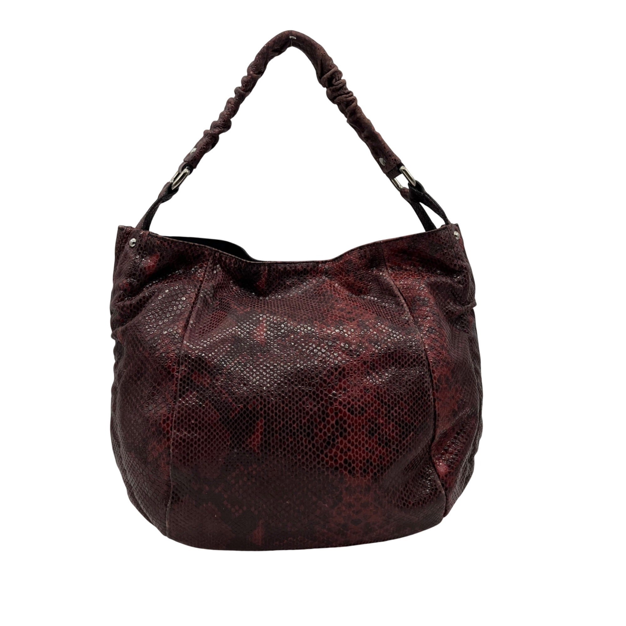 Furla Red Snakeskin-Embossed Leather Hobo Shoulder Bag
