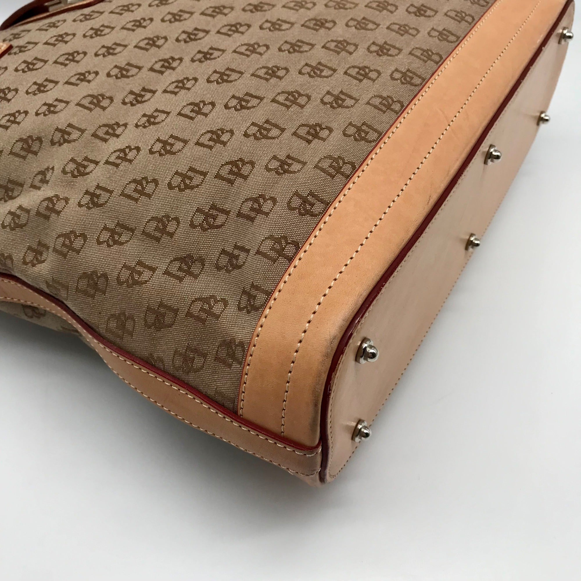 Dooney &amp; Bourke Tan &amp; Brown Monogram Canvas Vintage Tote