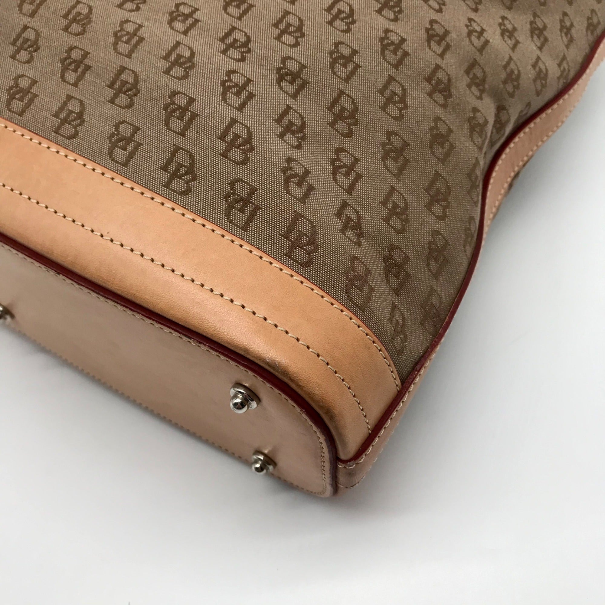 Dooney &amp; Bourke Tan &amp; Brown Monogram Canvas Vintage Tote