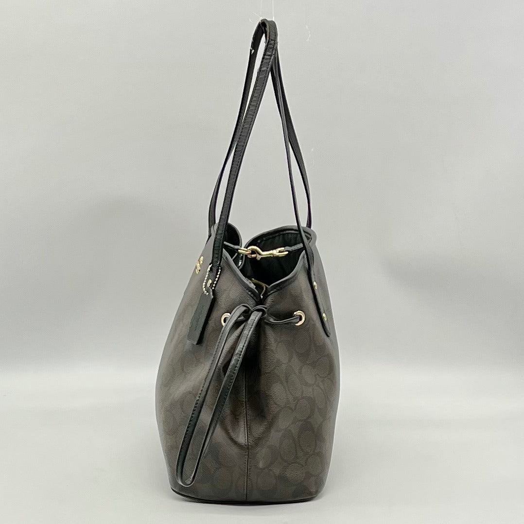 Coach Brown Signature Canvas Drawstring Carryall Shoulder Bag