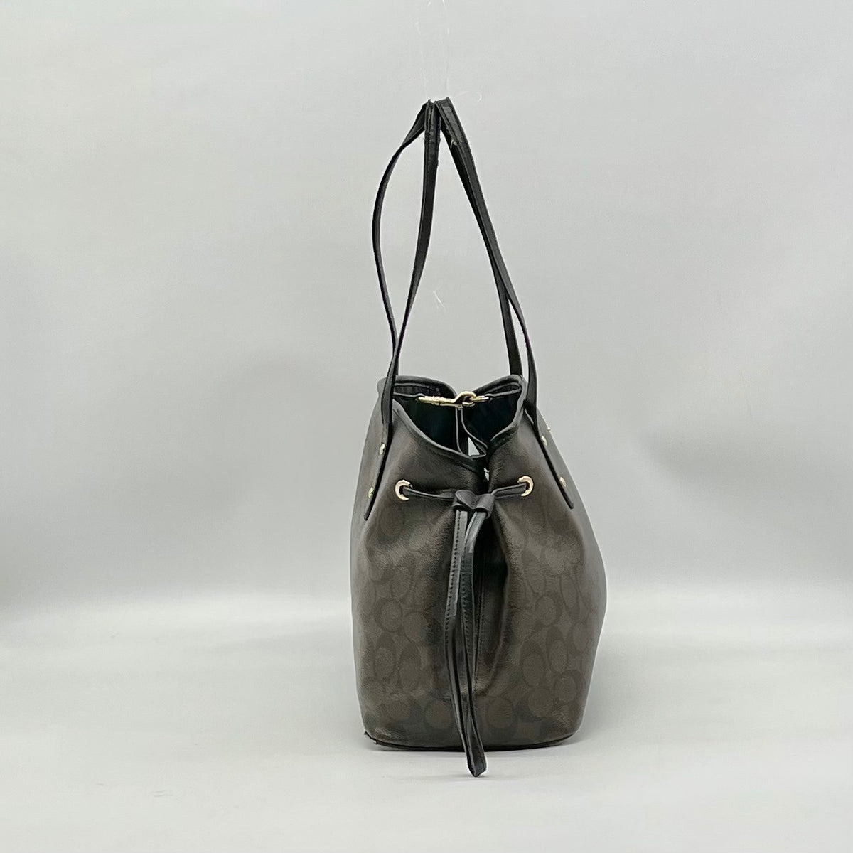 Coach Brown Signature Canvas Drawstring Carryall Shoulder Bag