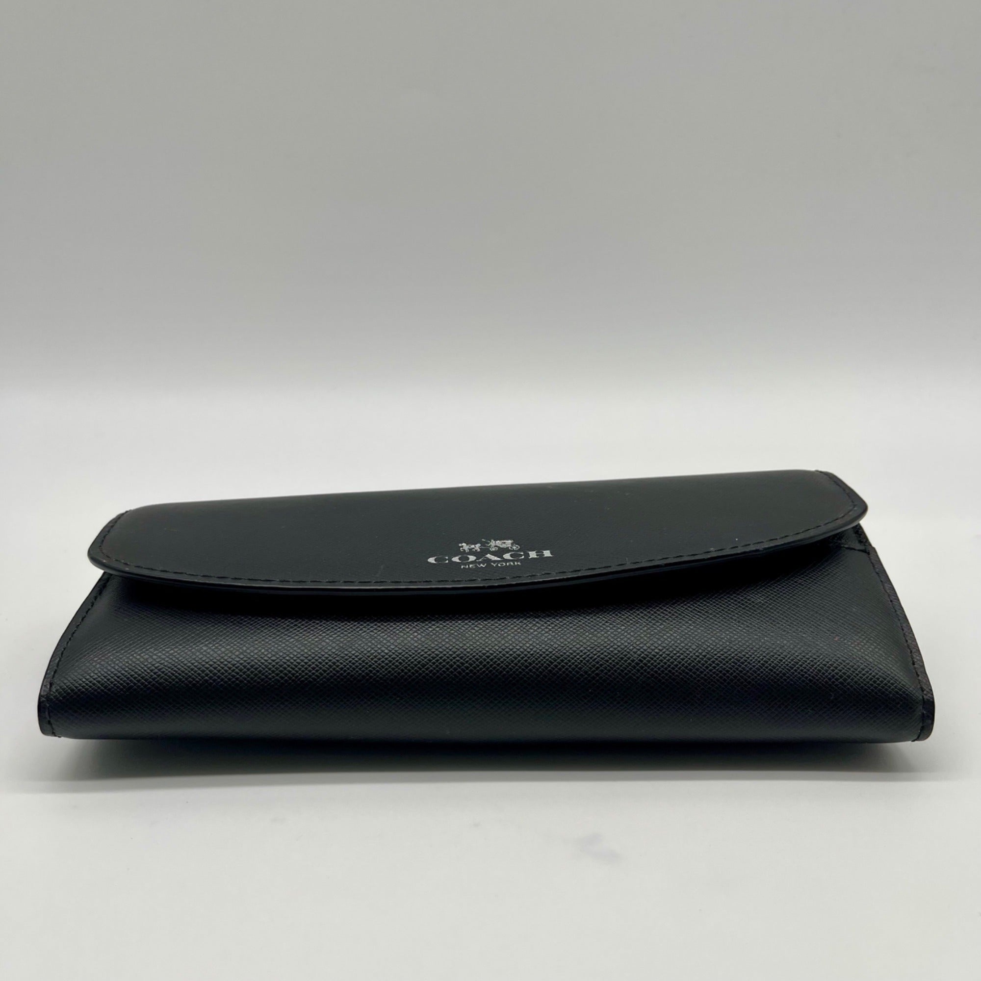 Coach Black Leather Slim Envelope Flap Long Wallet