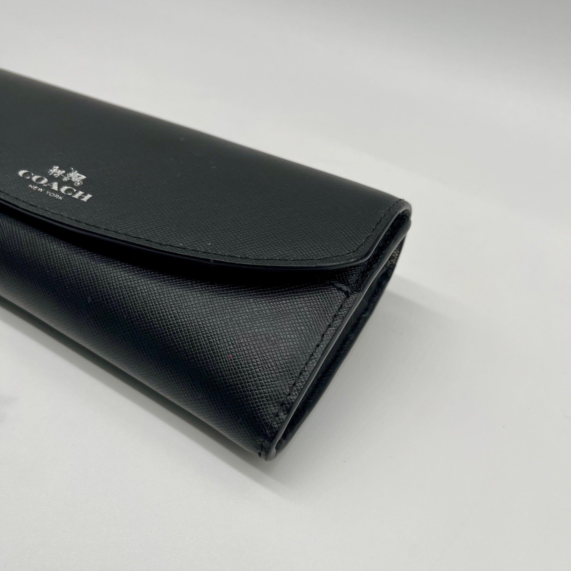 Coach Black Leather Slim Envelope Flap Long Wallet