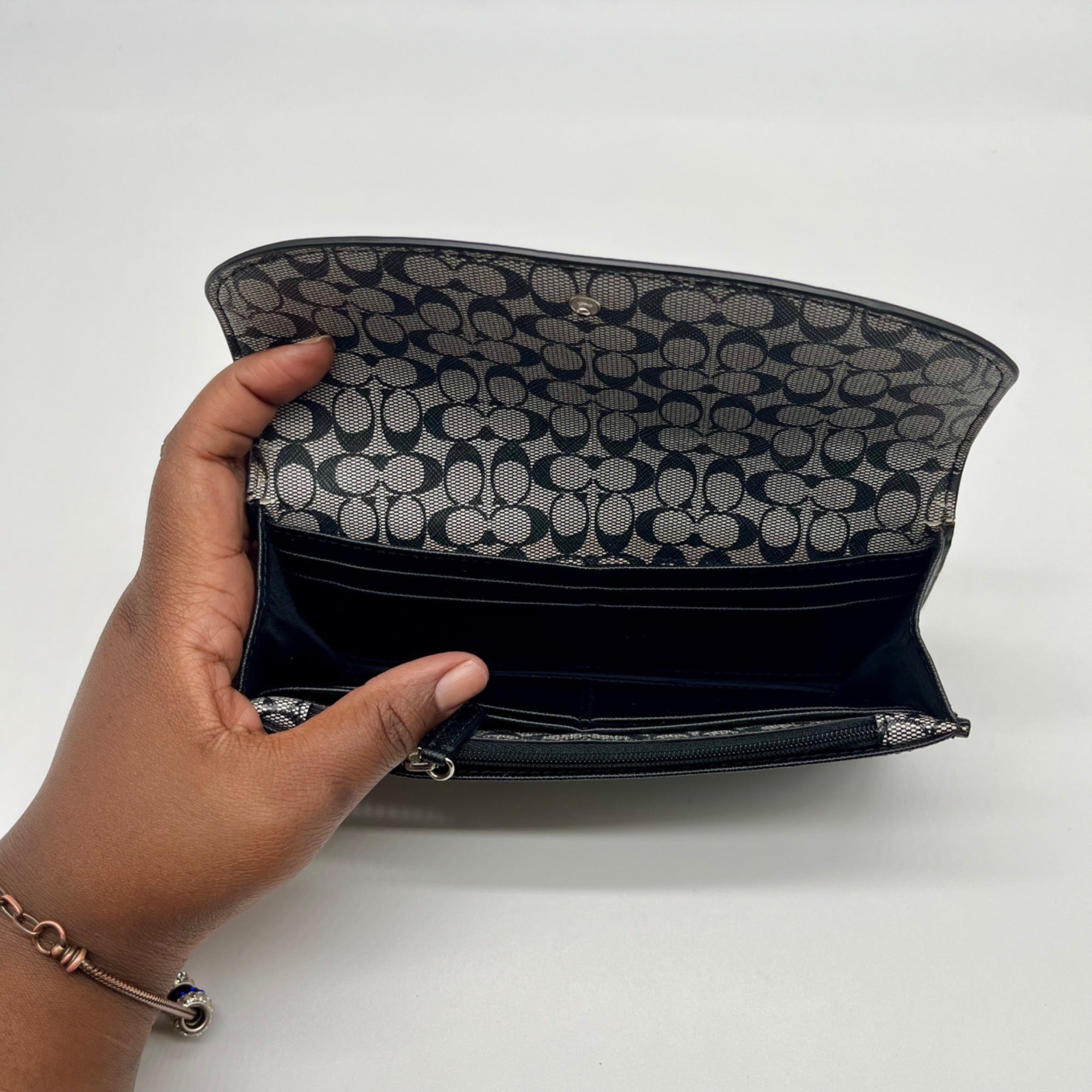 Coach Black Leather Slim Envelope Flap Long Wallet