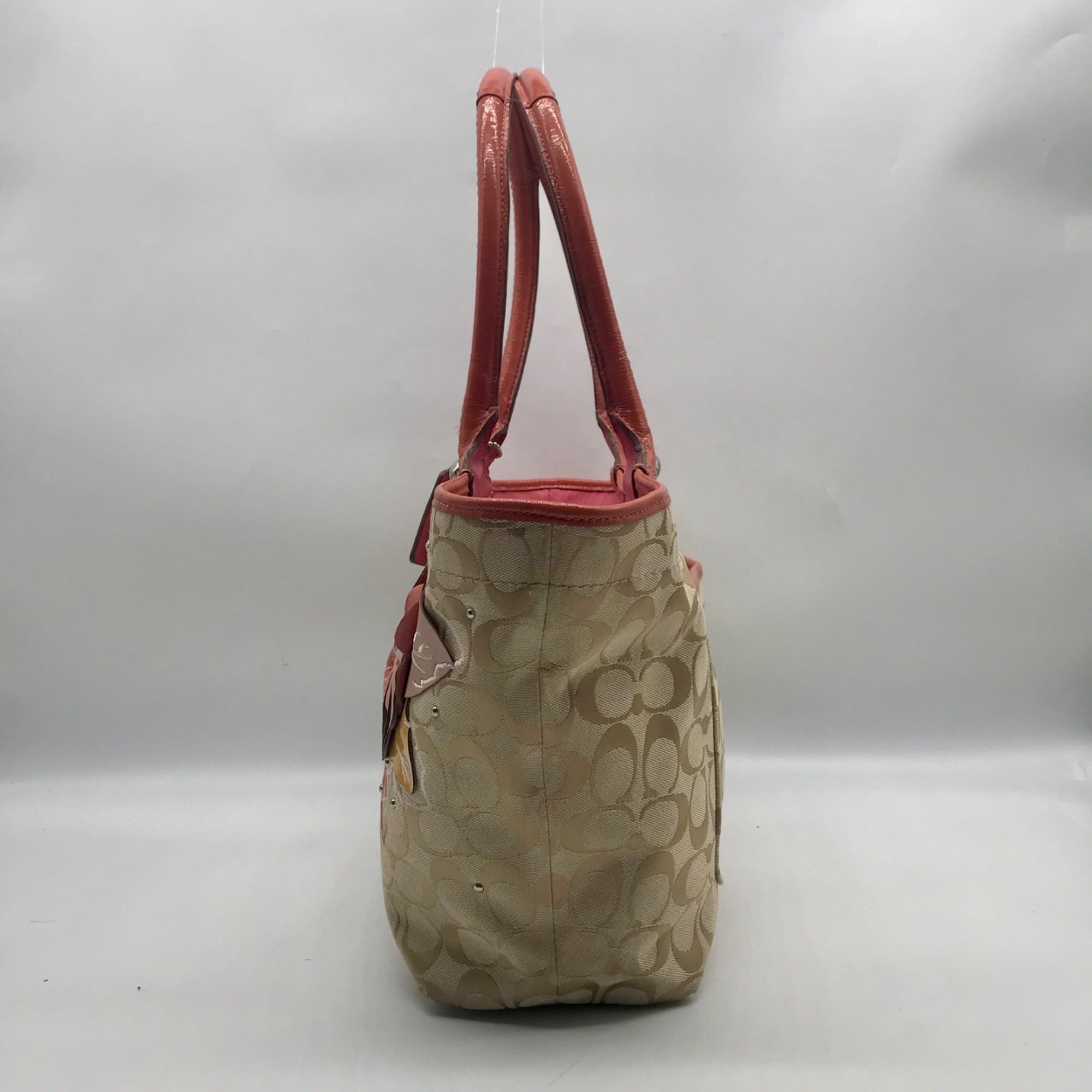 Coach Tan Signature Canvas Bleecker Floral Applique Tote