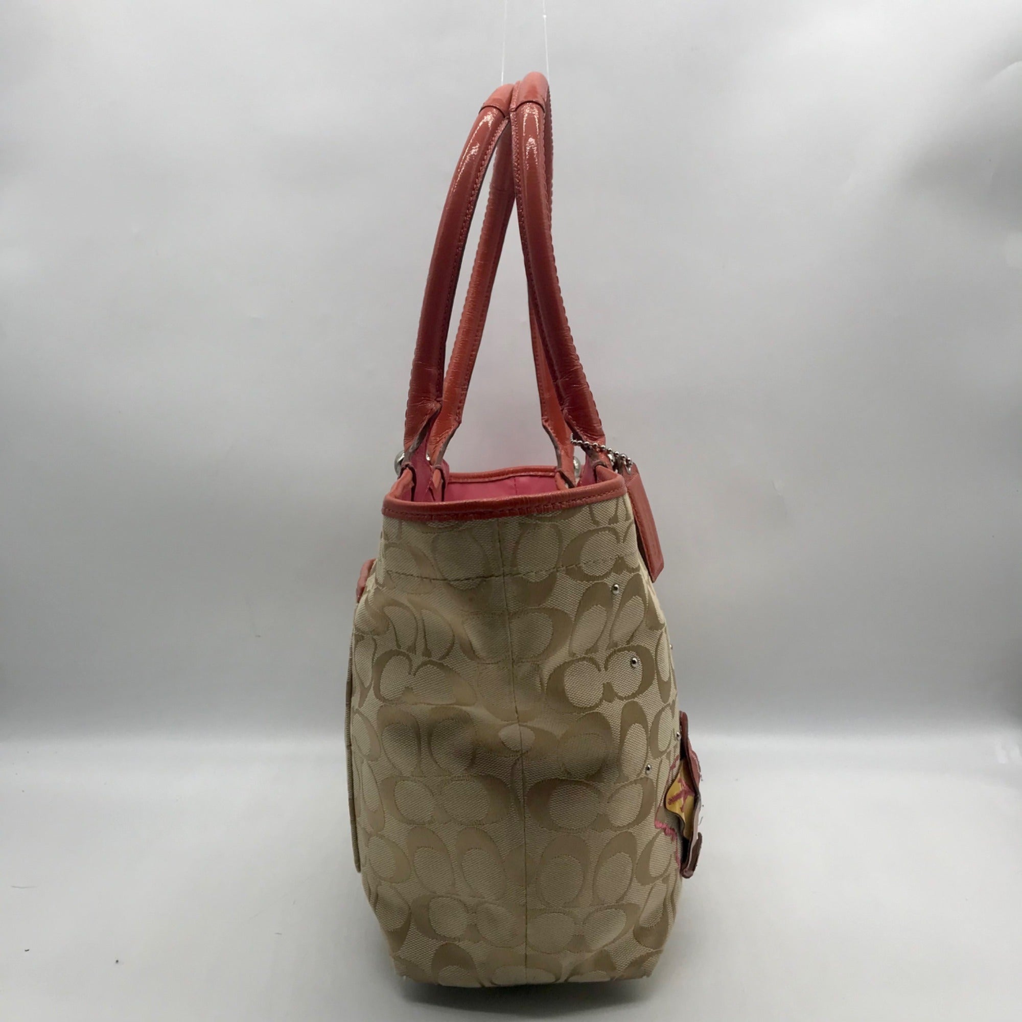Coach Tan Signature Canvas Bleecker Floral Applique Tote