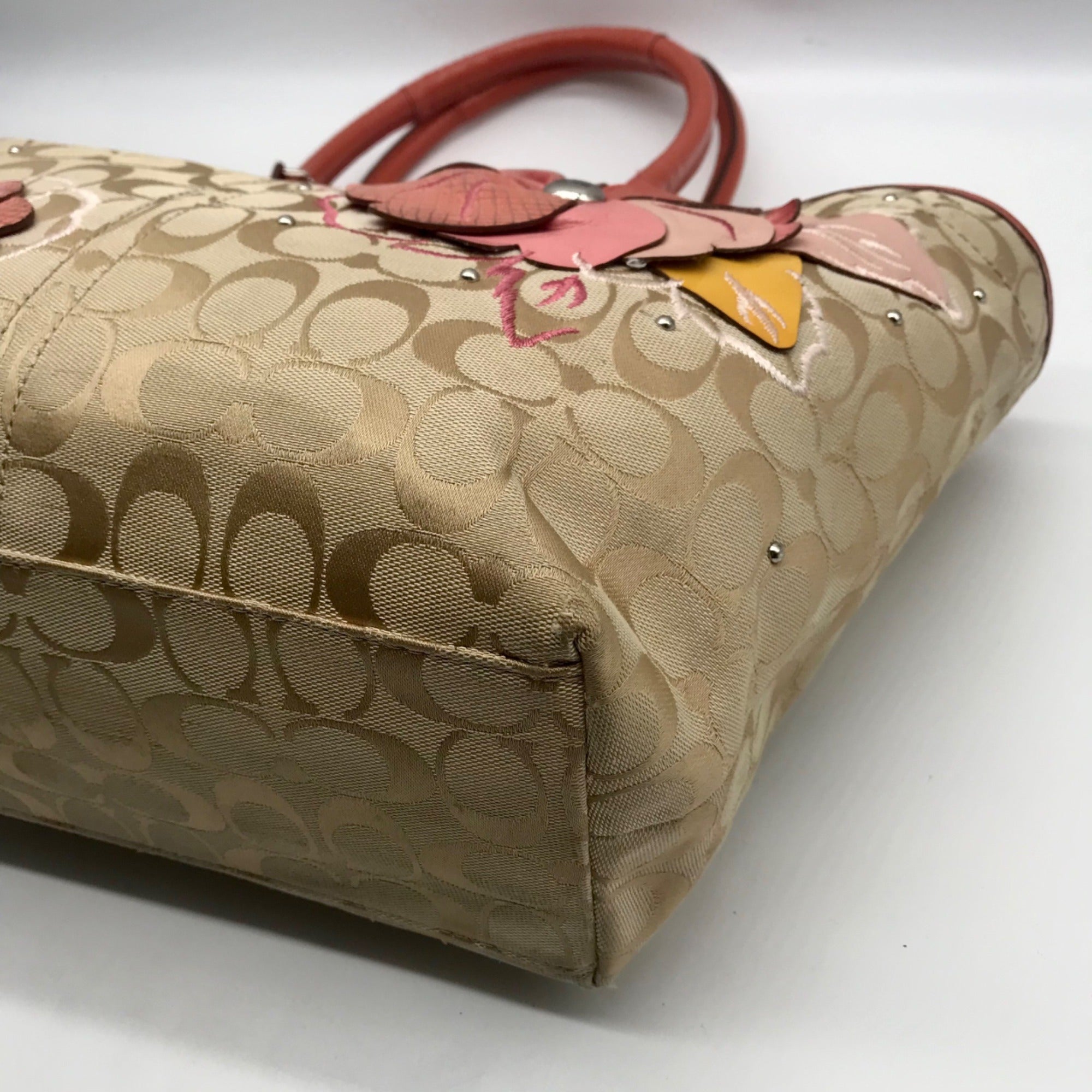 Coach Tan Signature Canvas Bleecker Floral Applique Tote