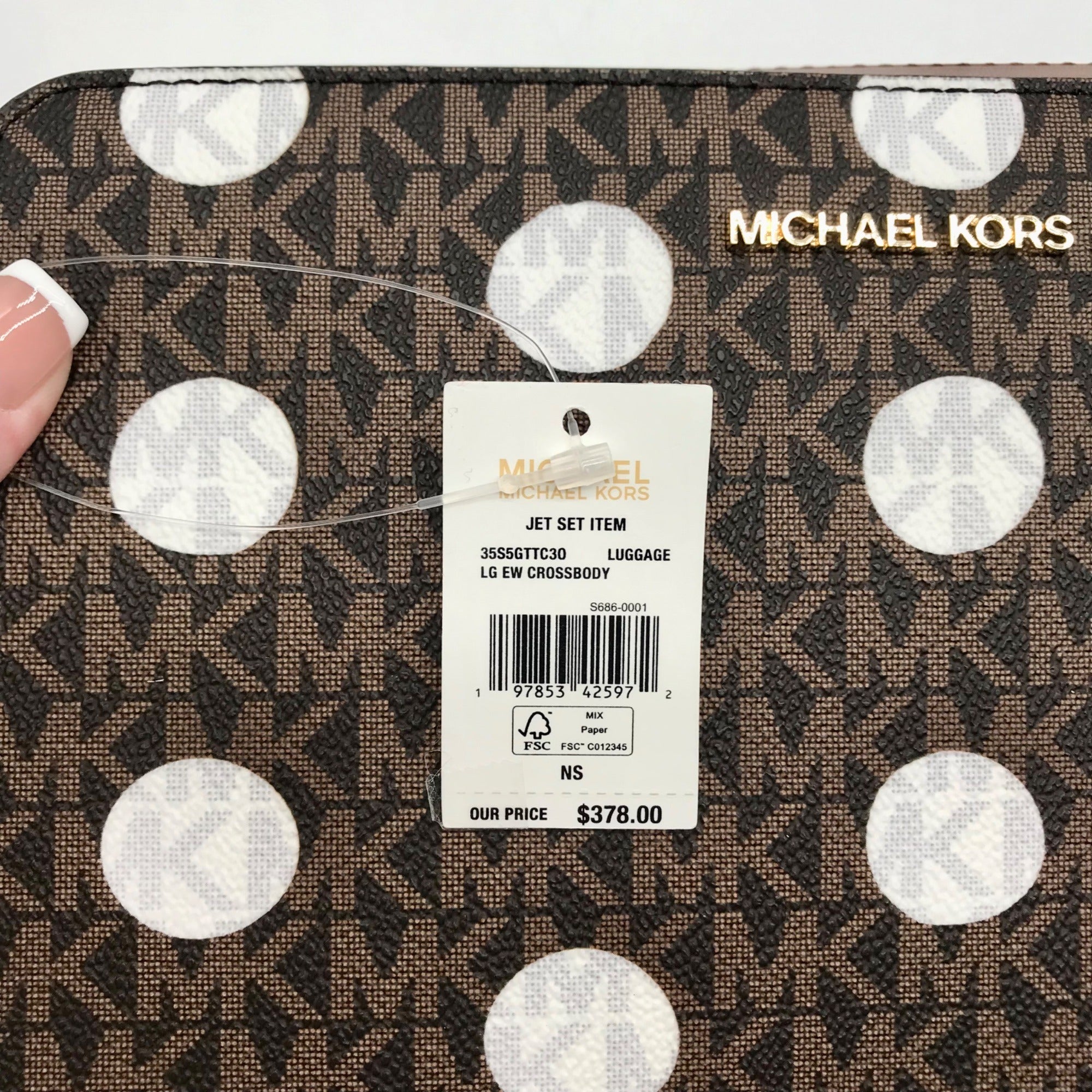 Michael Kors Brown Coated Canvas Jet Set Polkadot Crossbody Bag