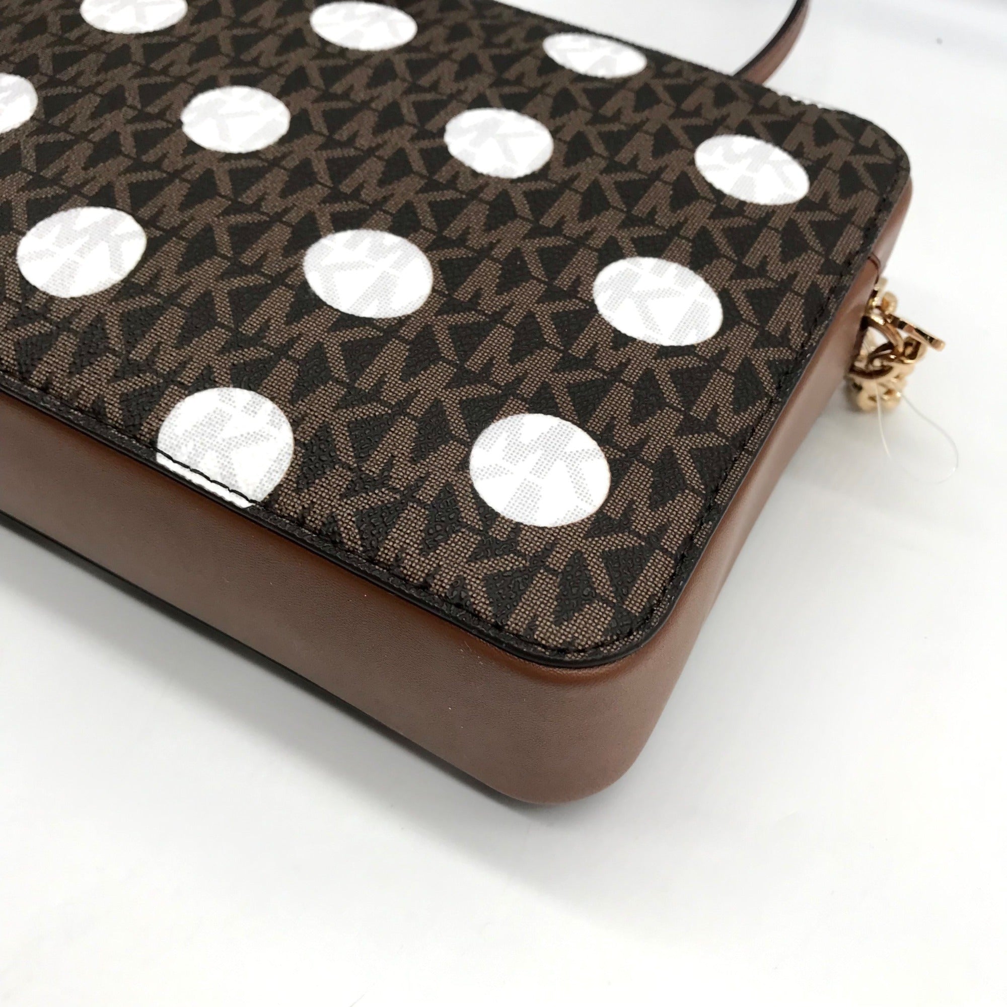 Michael Kors Brown Coated Canvas Jet Set Polkadot Crossbody Bag