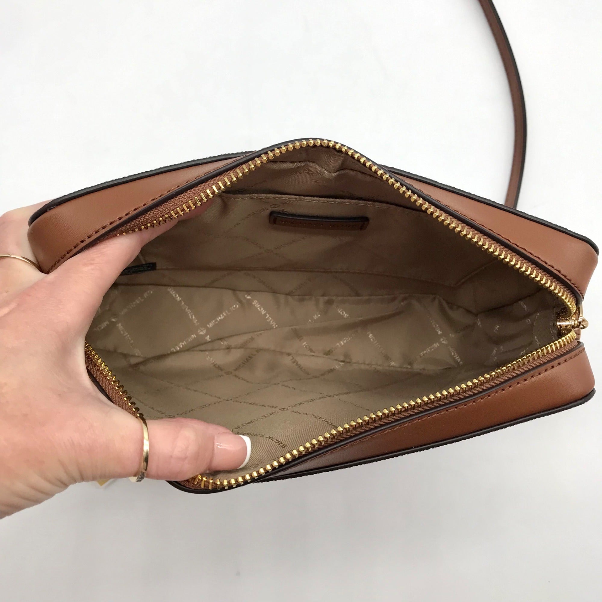 Michael Kors Brown Coated Canvas Jet Set Polkadot Crossbody Bag
