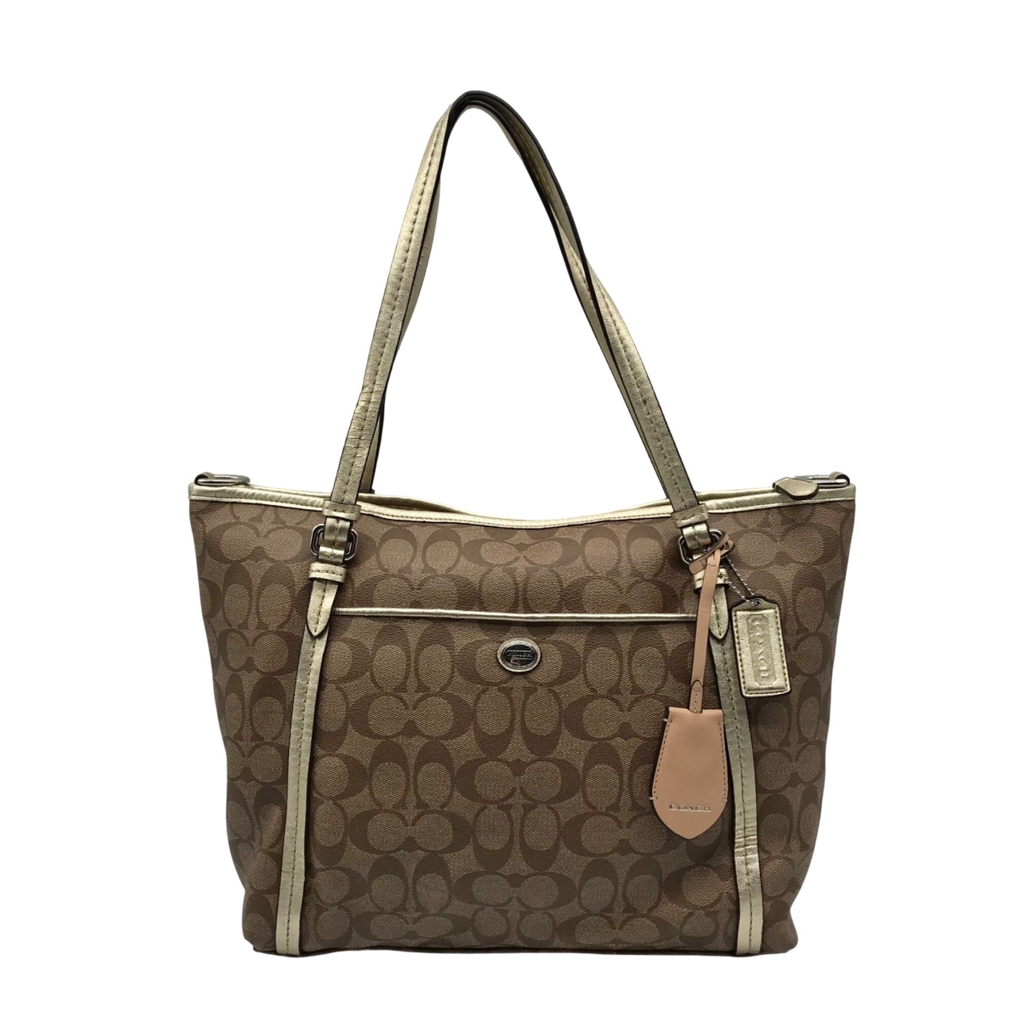 Coach Khaki and Gold Coated Canvas Peyton Pocket Large Tote Bag