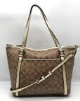 Coach Khaki and Gold Coated Canvas Peyton Pocket Large Tote Bag