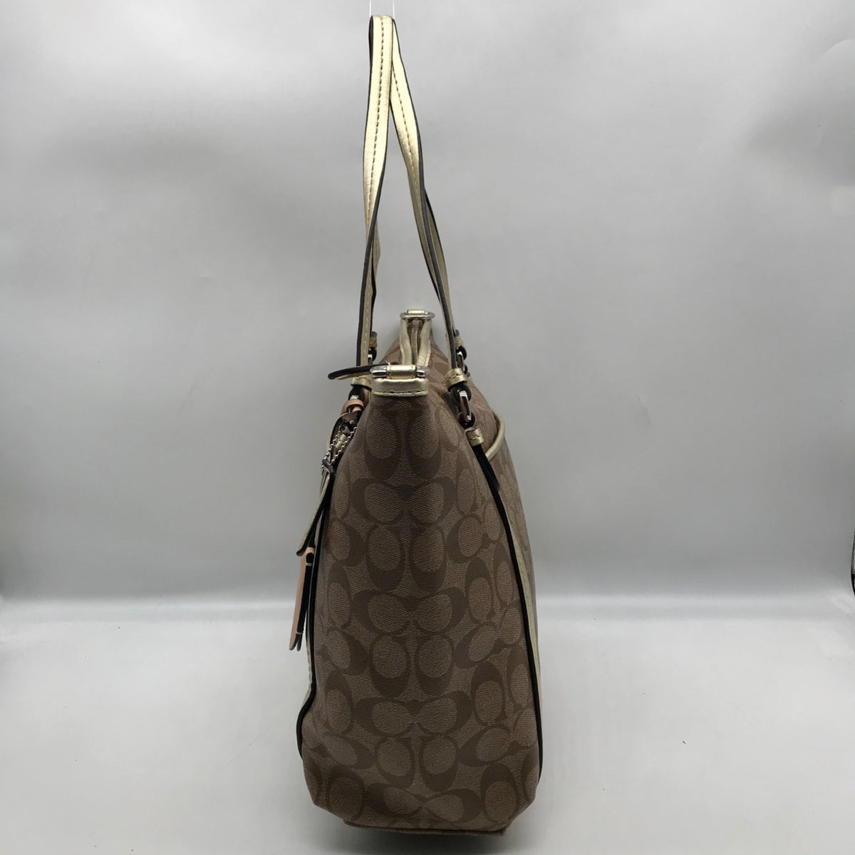 Coach Khaki and Gold Coated Canvas Peyton Pocket Large Tote Bag