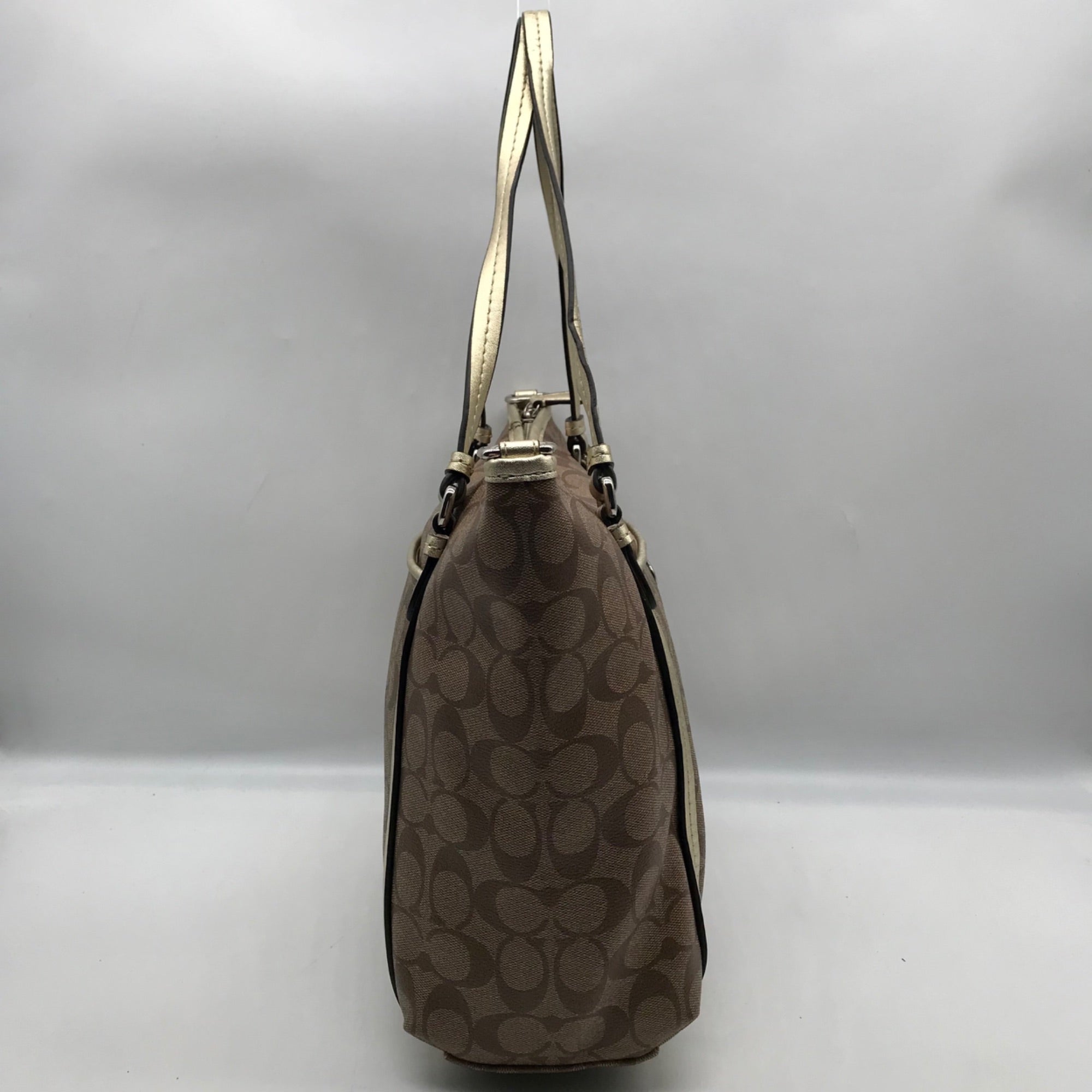 Coach Khaki and Gold Coated Canvas Peyton Pocket Large Tote Bag