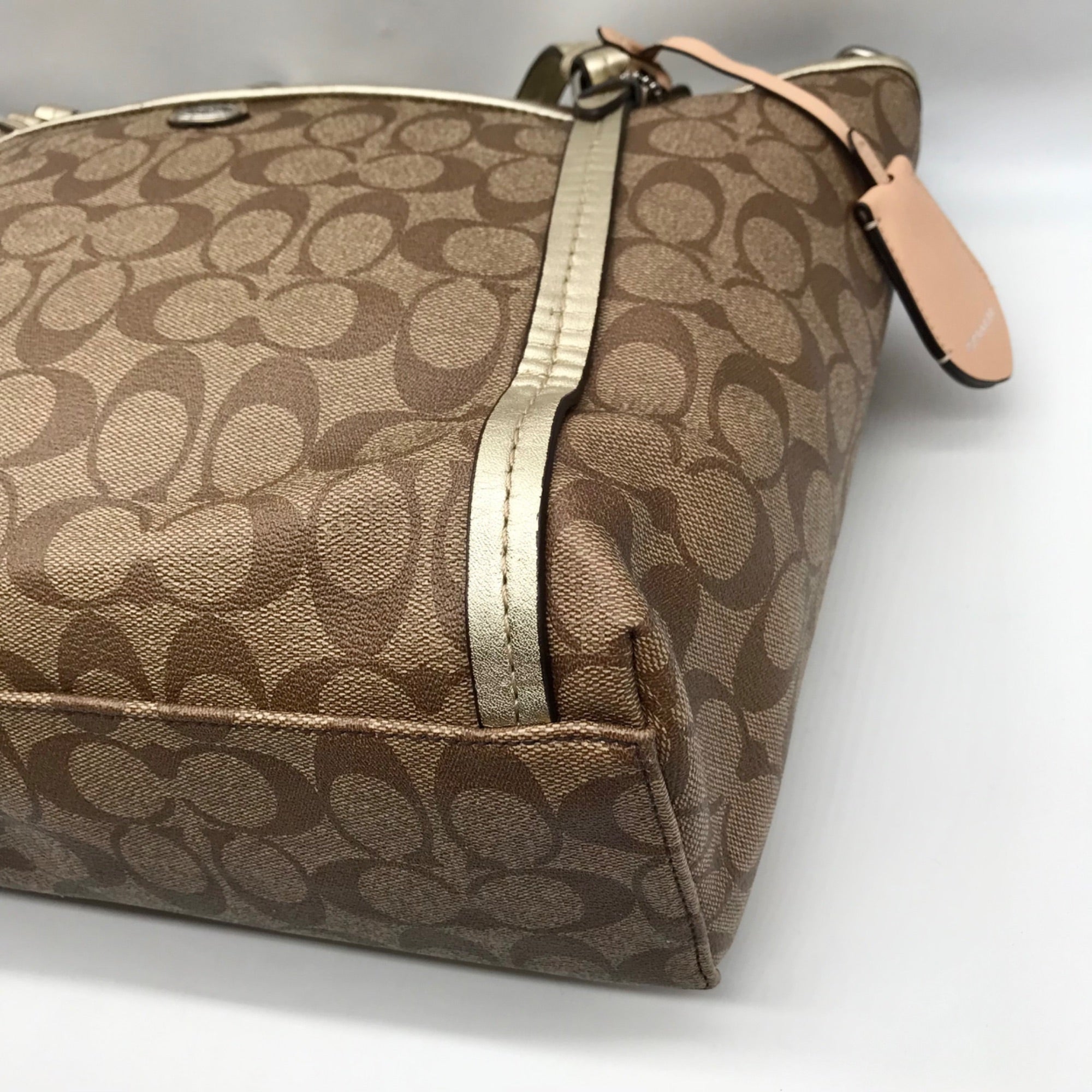 Coach Khaki and Gold Coated Canvas Peyton Pocket Large Tote Bag