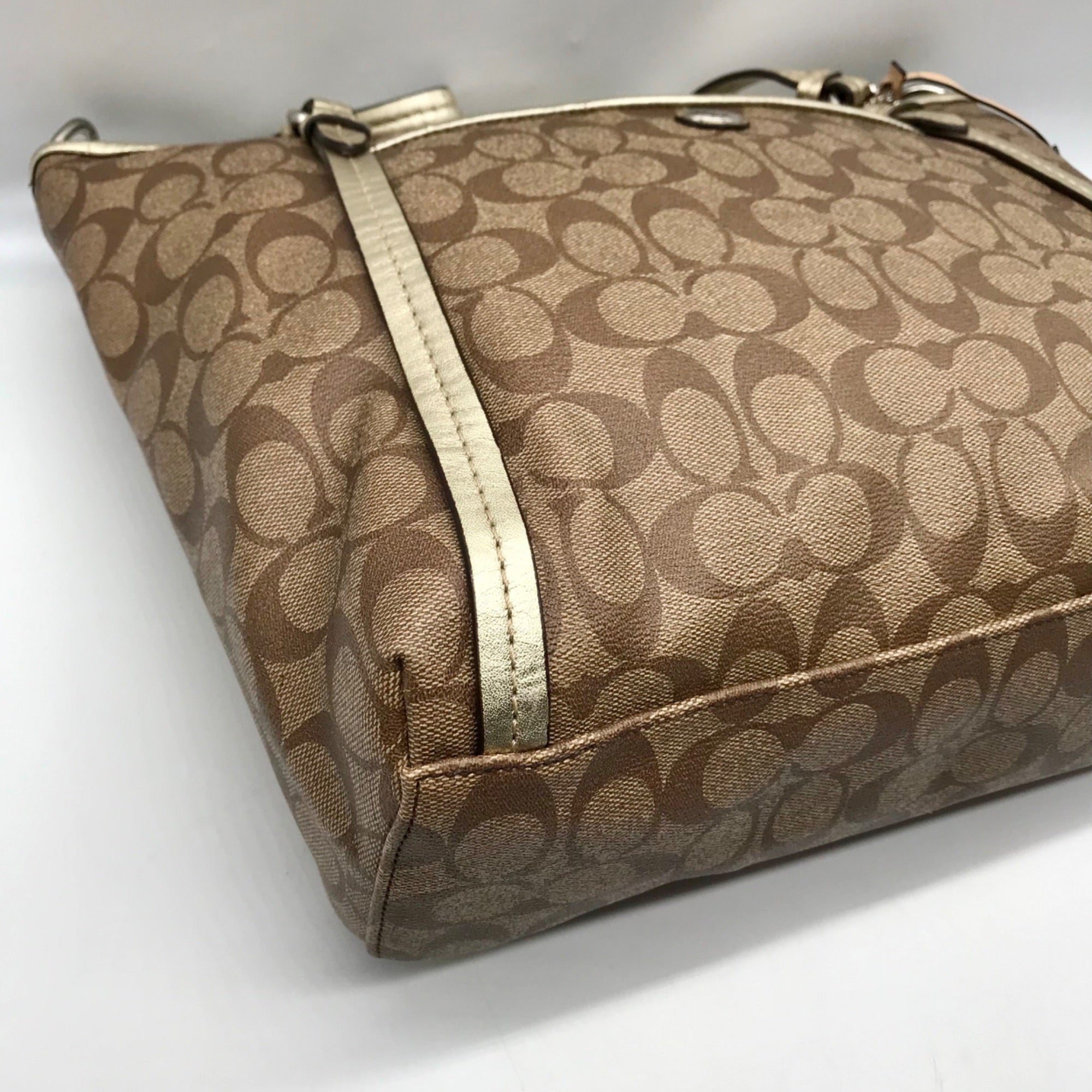 Coach Khaki and Gold Coated Canvas Peyton Pocket Large Tote Bag