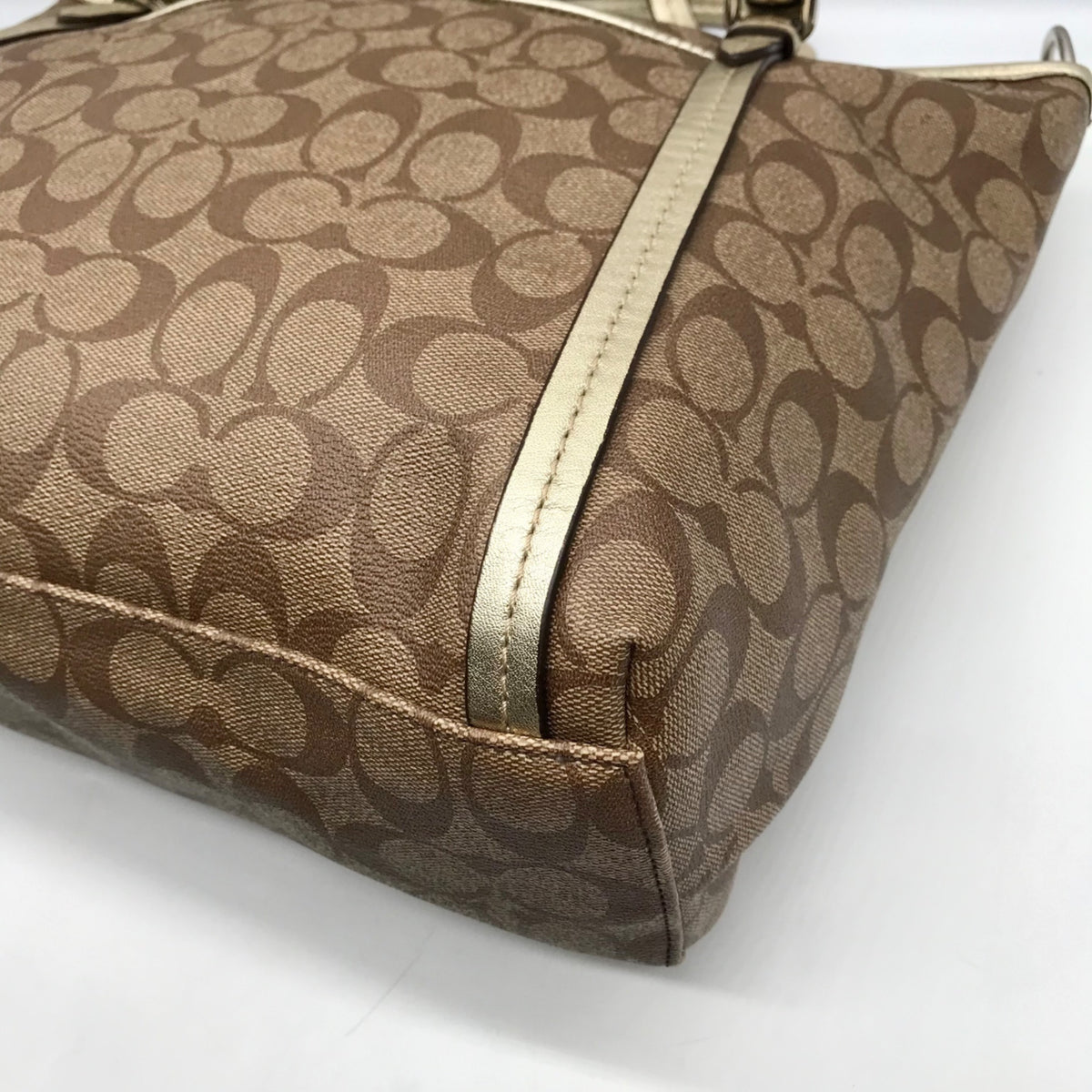 Coach Khaki and Gold Coated Canvas Peyton Pocket Large Tote Bag
