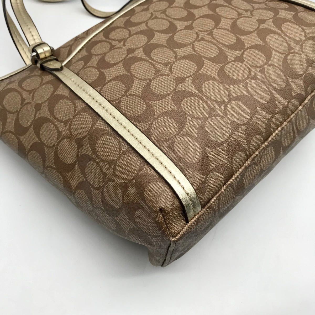 Coach Khaki and Gold Coated Canvas Peyton Pocket Large Tote Bag