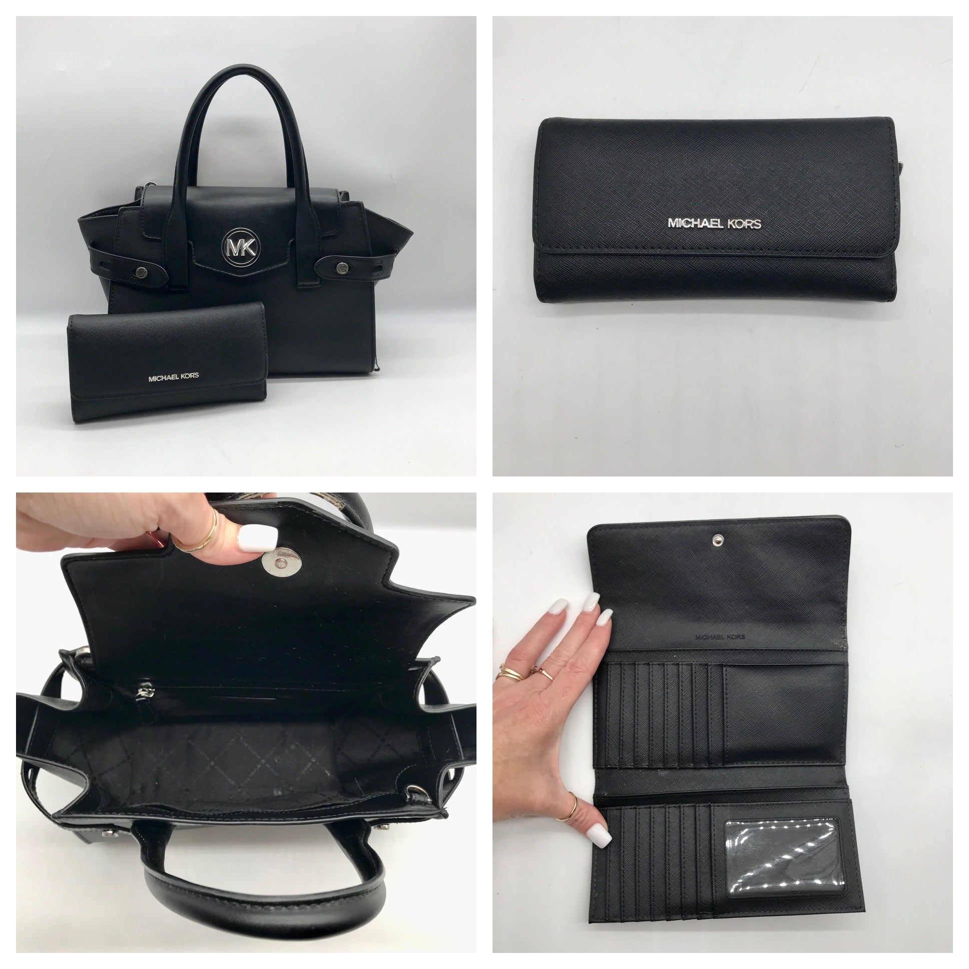 Michael Kors Black Saffiano Leather Carmen Convertible Satchel With Matching Wallet