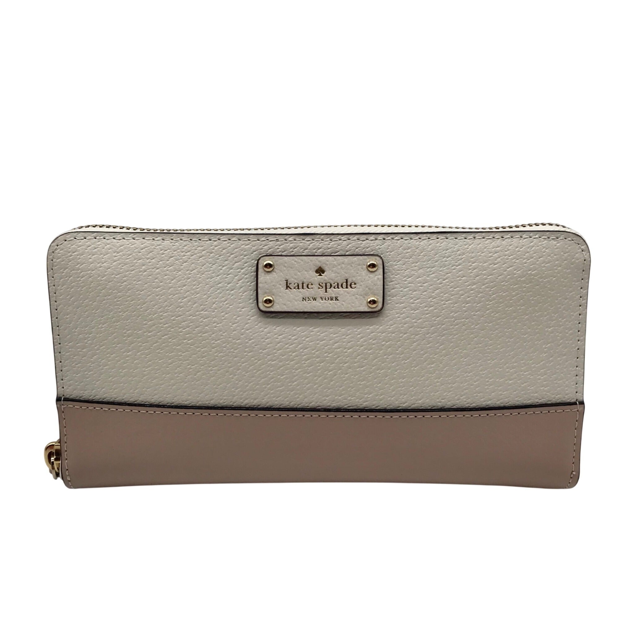 Kate Spade White and Tan Pebbled Leather Grove Street Neda Wallet