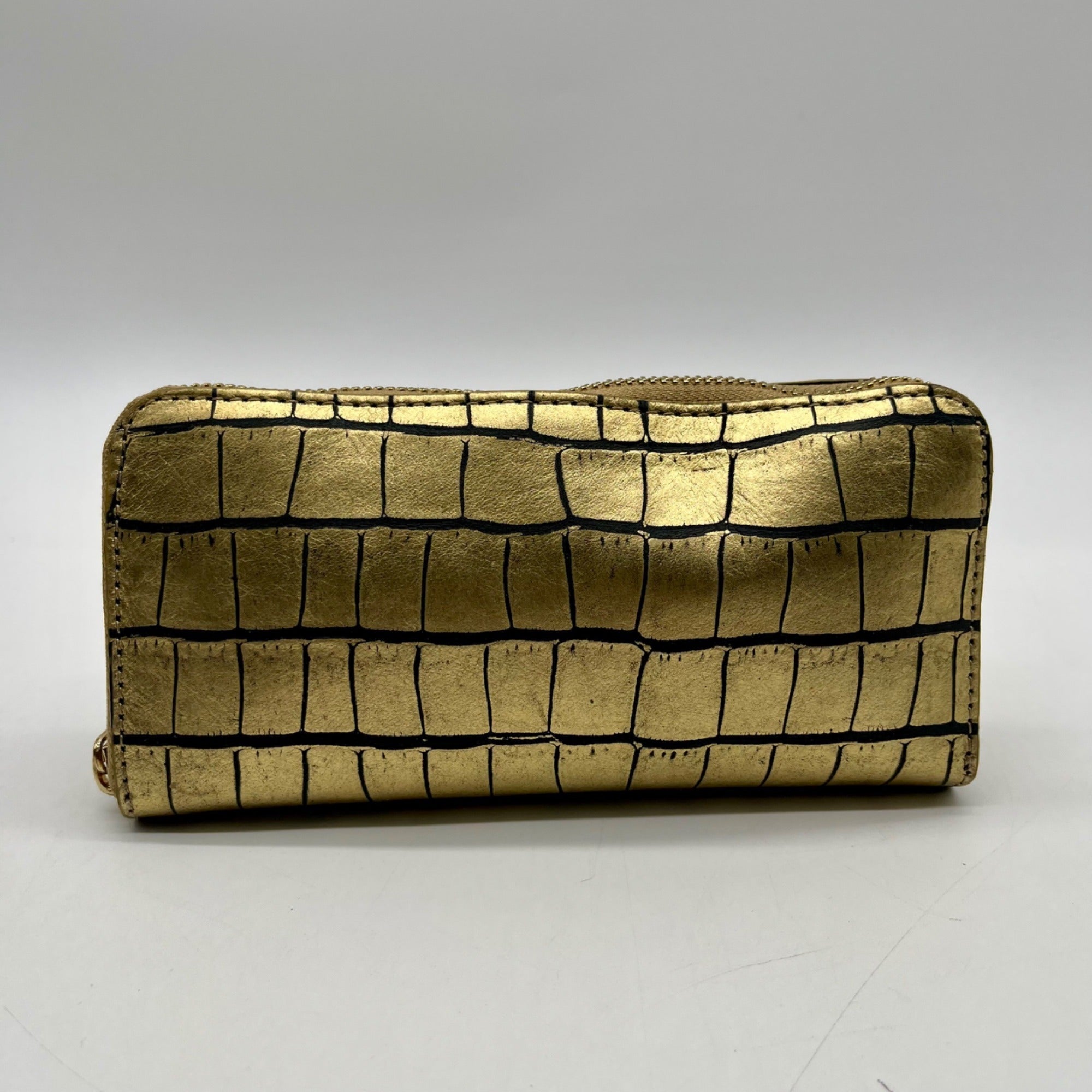 V Italia Gold Croc-Embossed Leather Zip-Around Wallet