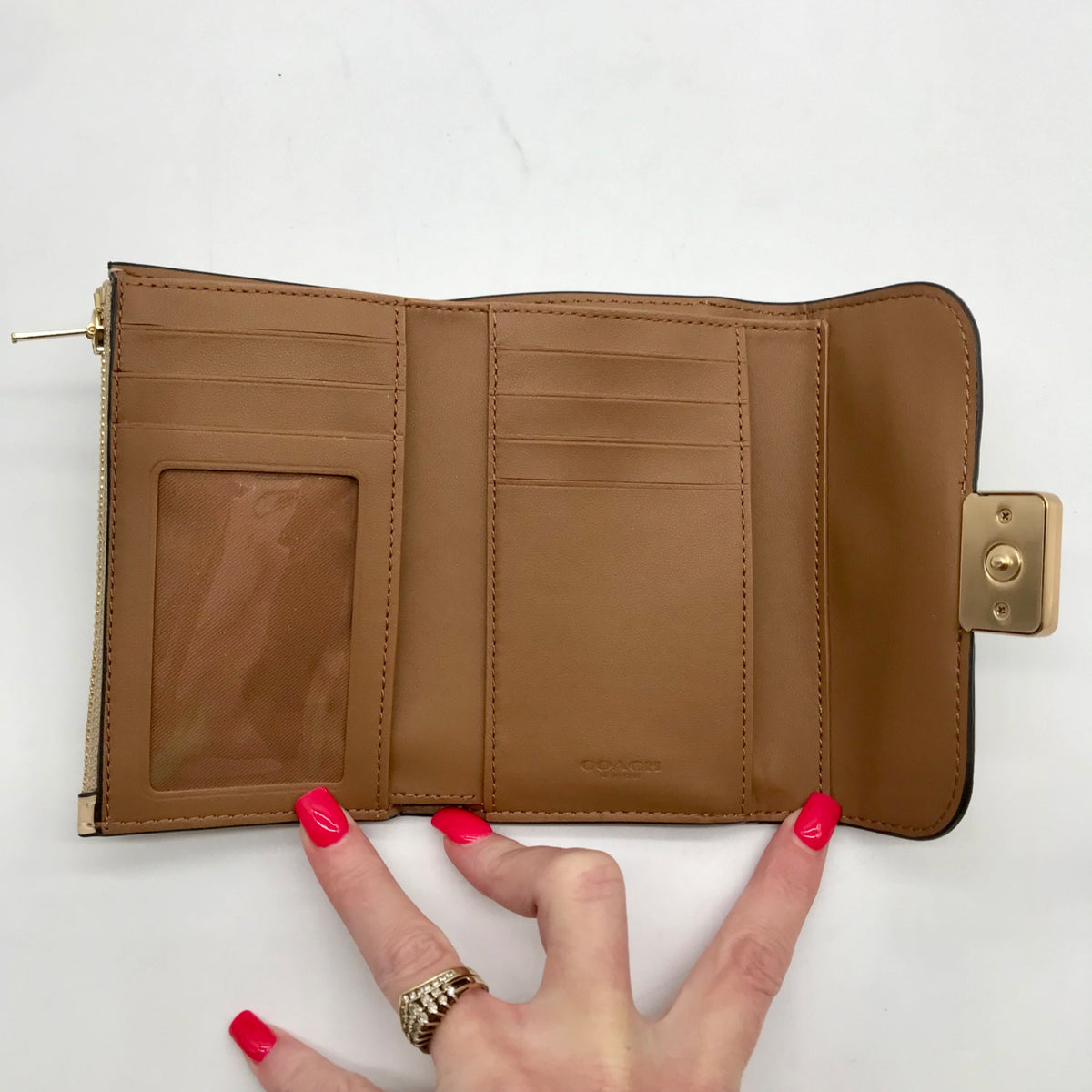 Coach Beige Embossed Leather Grace Wallet