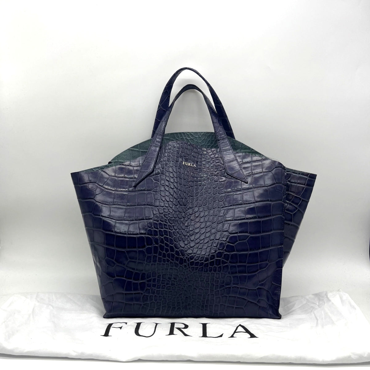 Furla Deep Violet Croc-Embossed Leather Tote Bag