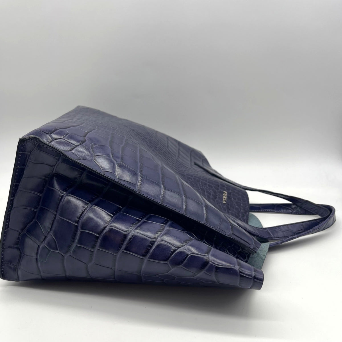 Furla Deep Violet Croc-Embossed Leather Tote Bag