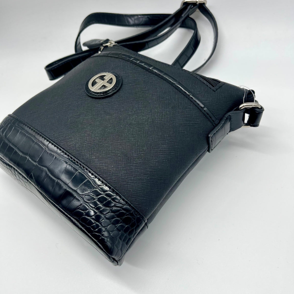 Giani Bernini Black Saffiano Croco North South Crossbody Bag