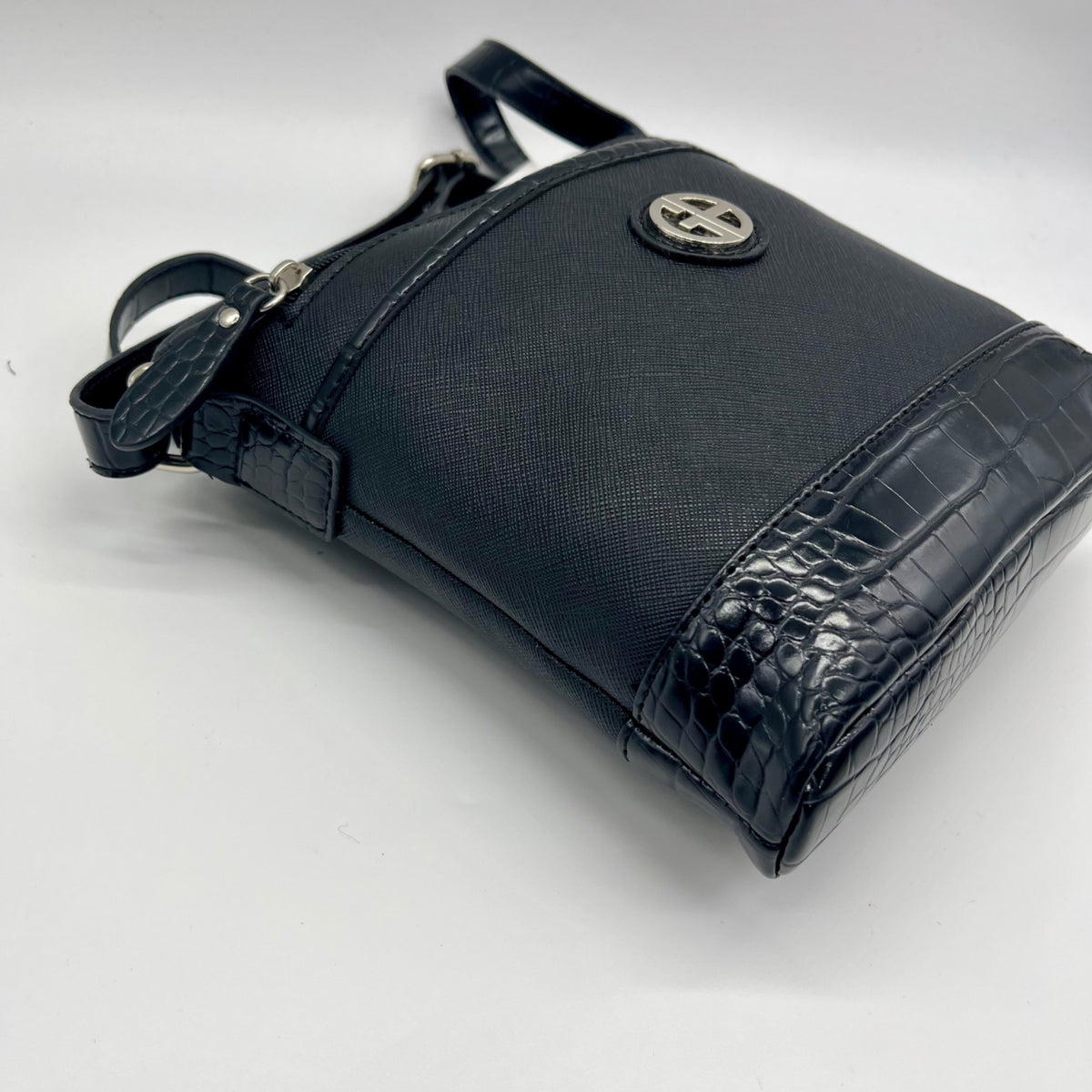 Giani Bernini Black Saffiano Croco North South Crossbody Bag