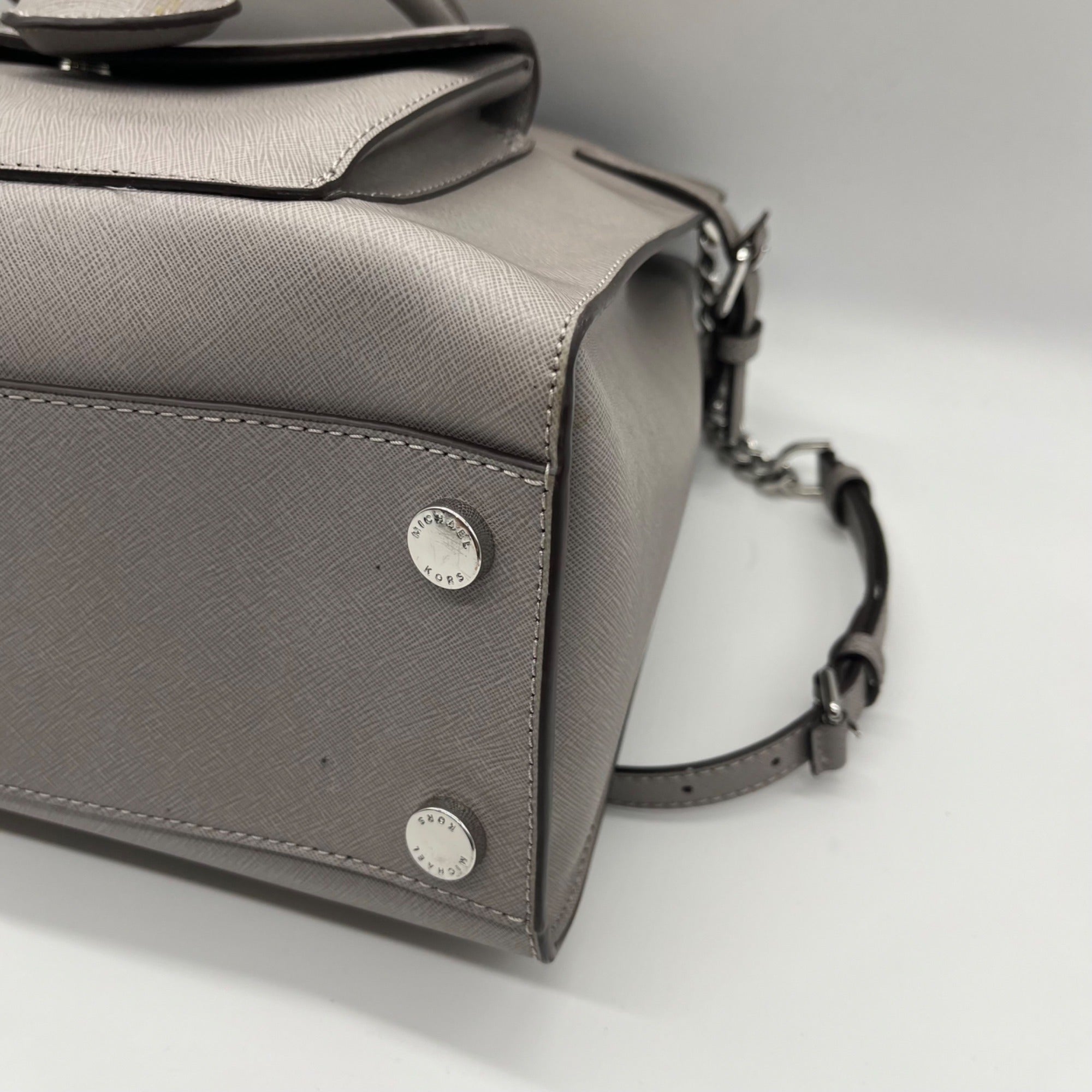 Michael Kors Grey Saffiano Leather Emma Satchel Bag