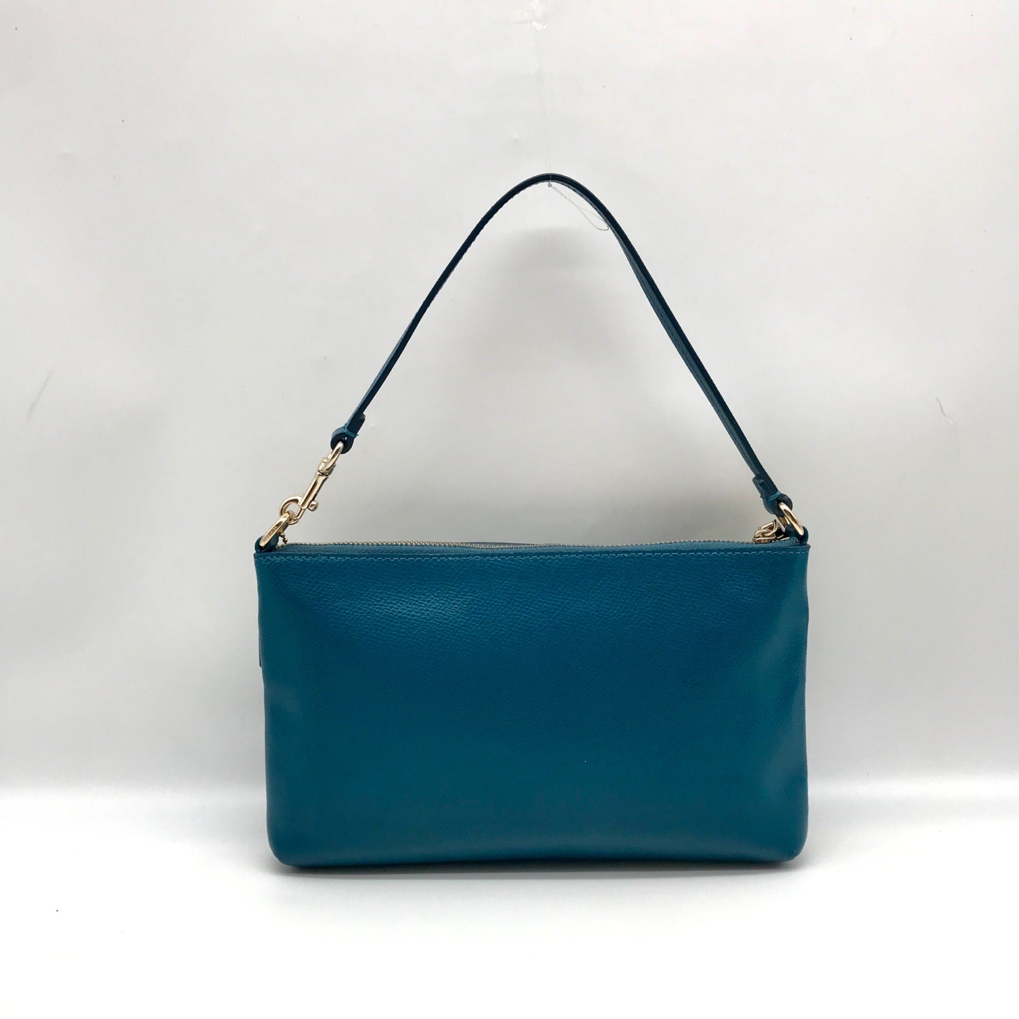 Coach Teal Crossgrain Leather Pop Pouch
