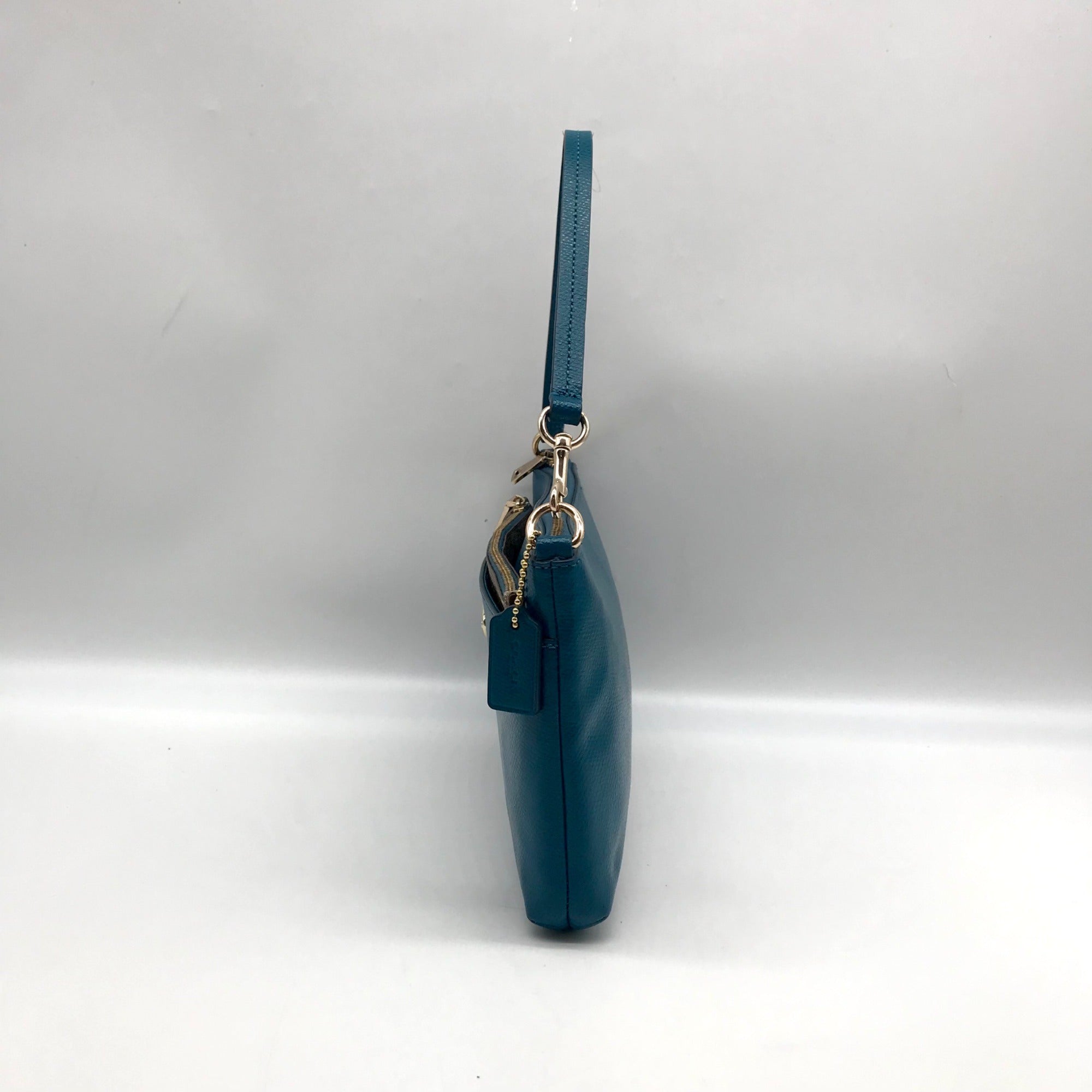 Coach Teal Crossgrain Leather Pop Pouch