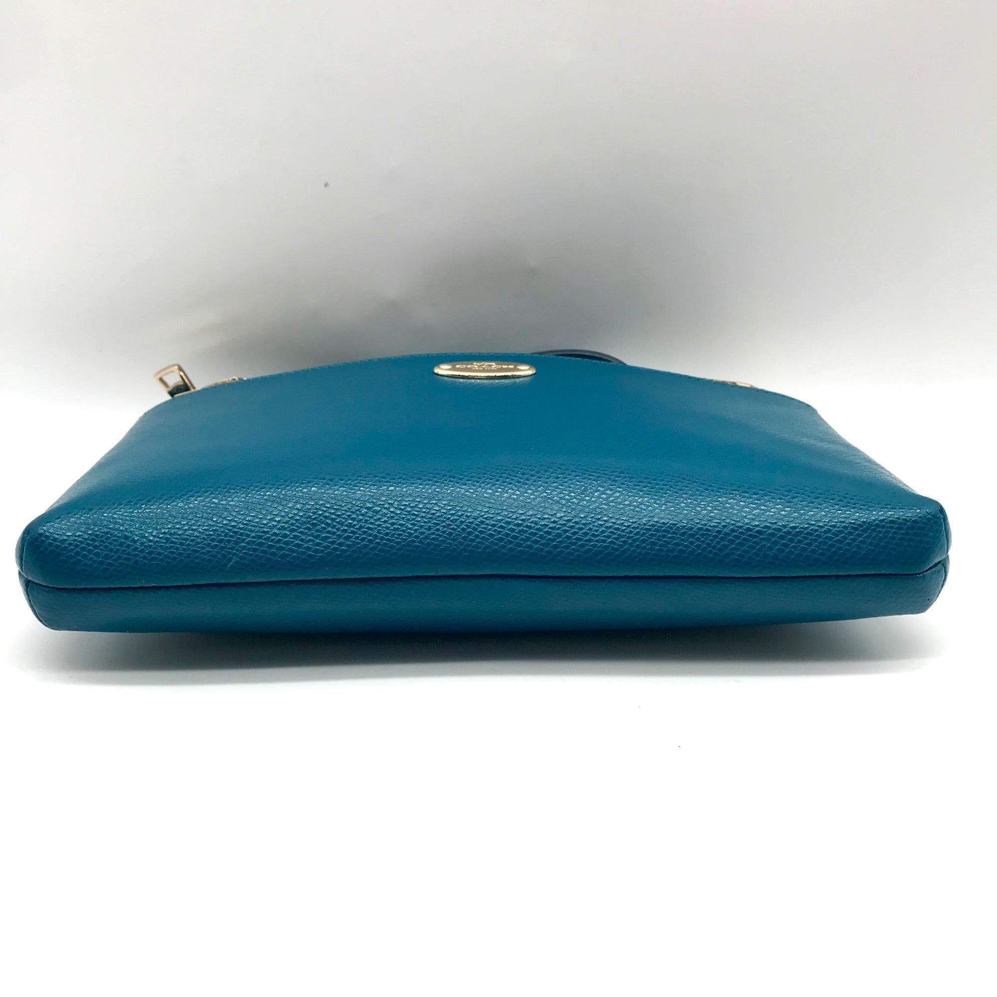 Coach Teal Crossgrain Leather Pop Pouch