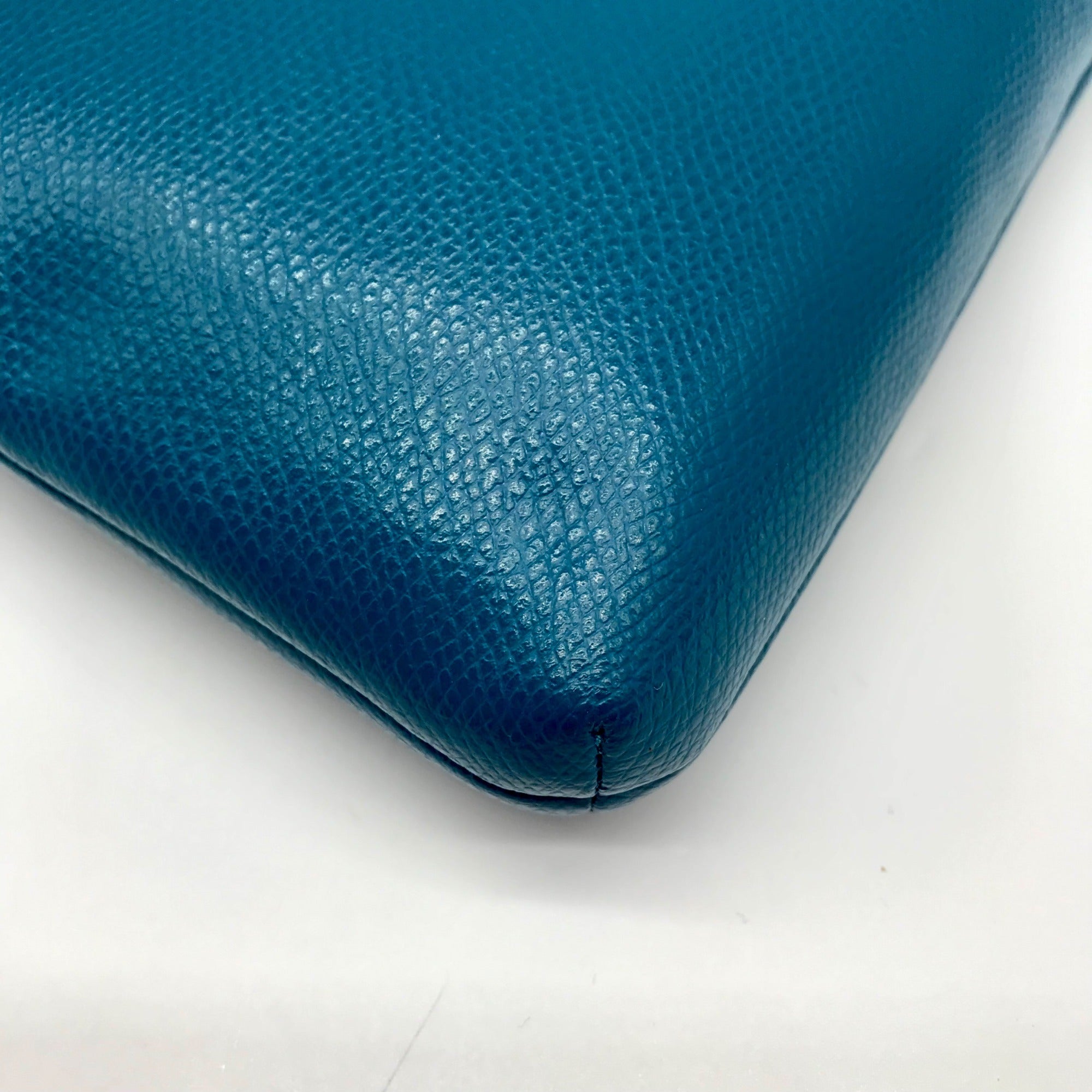 Coach Teal Crossgrain Leather Pop Pouch