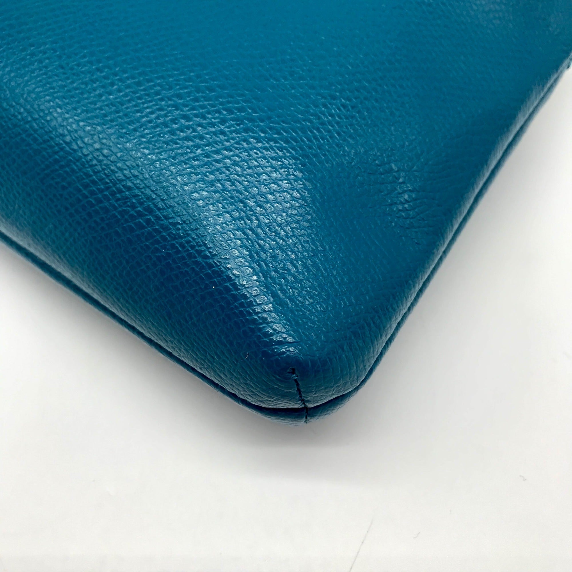 Coach Teal Crossgrain Leather Pop Pouch