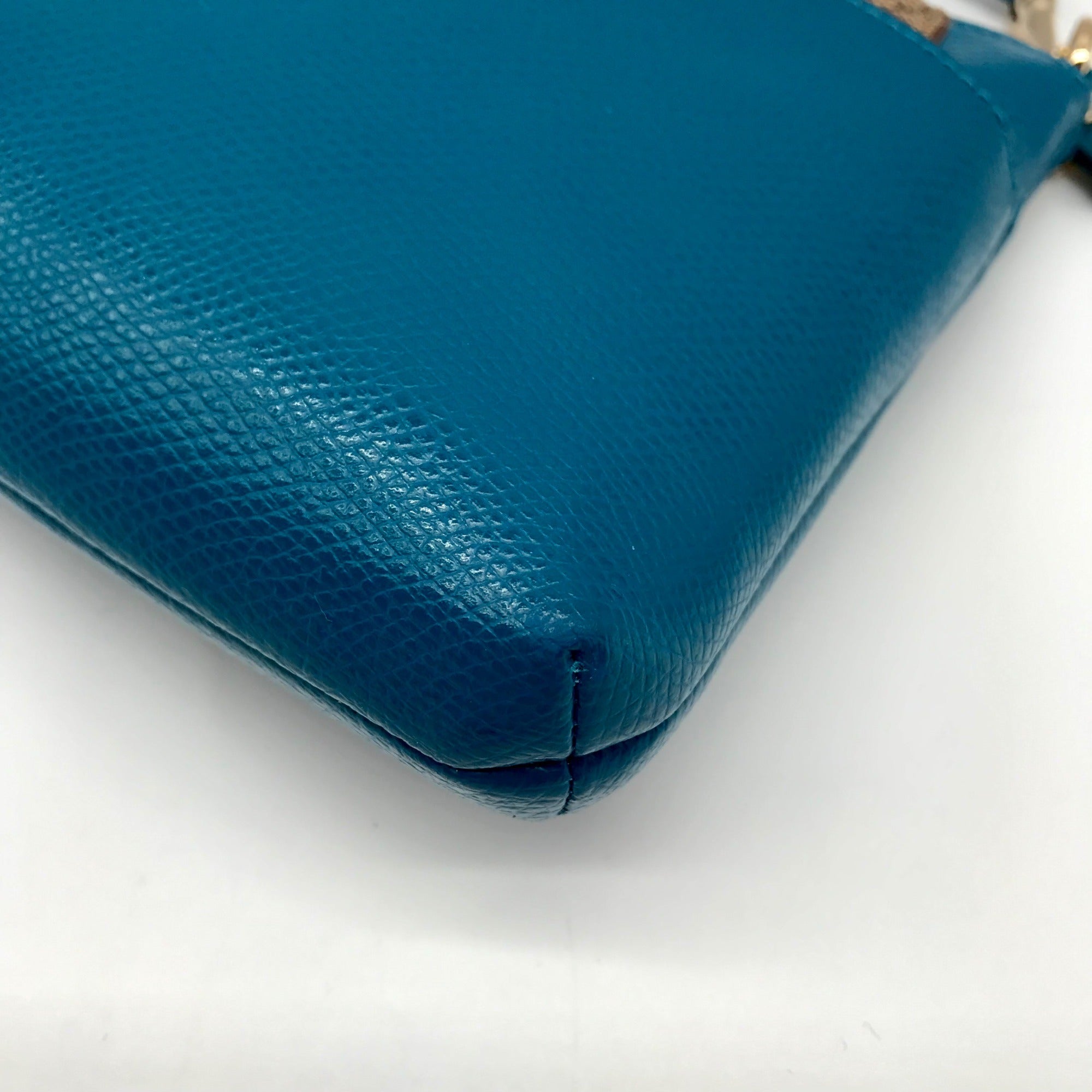 Coach Teal Crossgrain Leather Pop Pouch